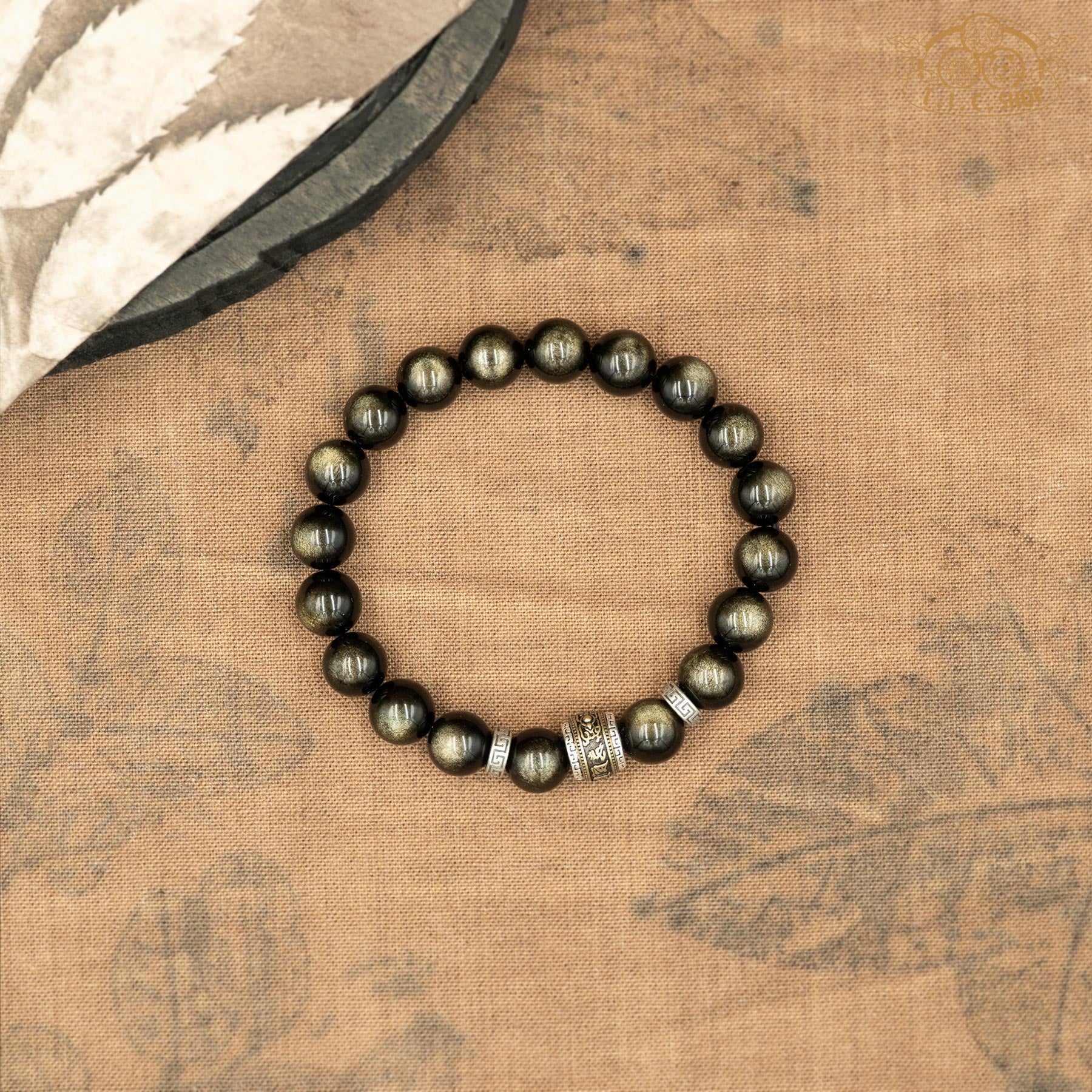 Om Mani Padme Hum Golden Sheen Obsidian 10mm Beads Bracelet