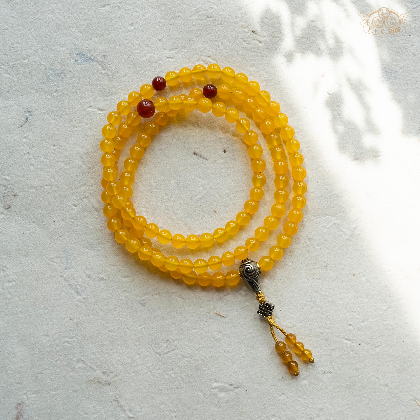 Yellow Agate 8mm 108-Bead Traditional Prayer Mala