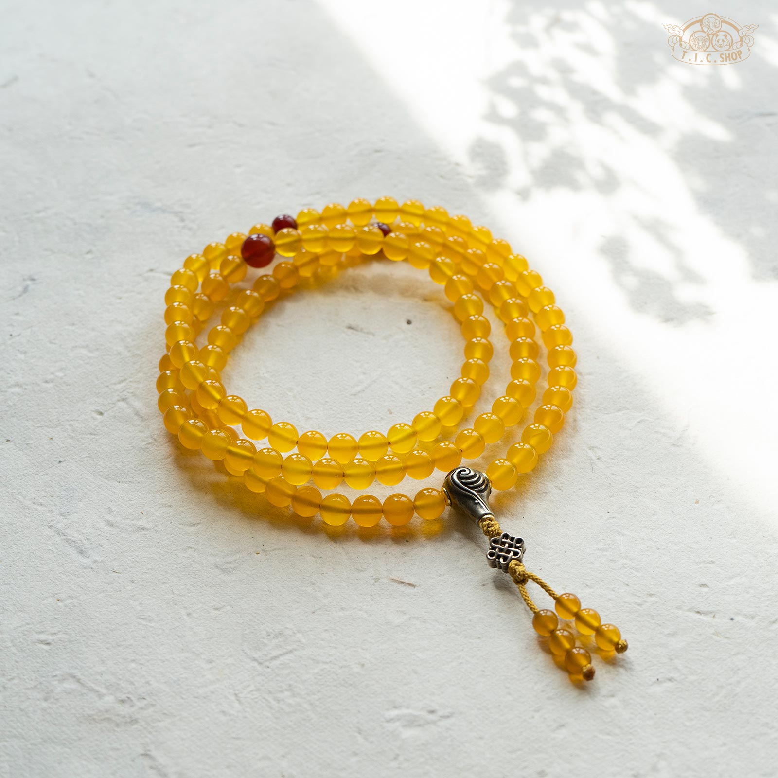 Yellow Agate 8mm 108-Bead Traditional Prayer Mala
