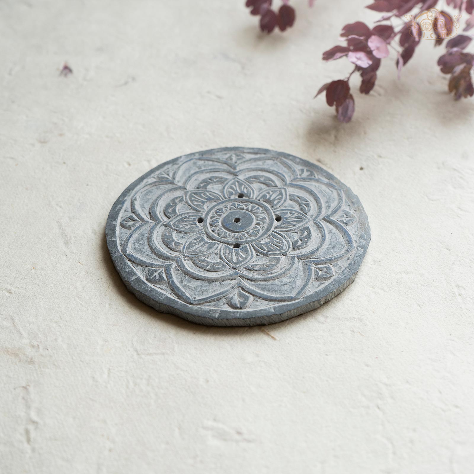 Mandala Hand Carved Stone Incense Holder Plate