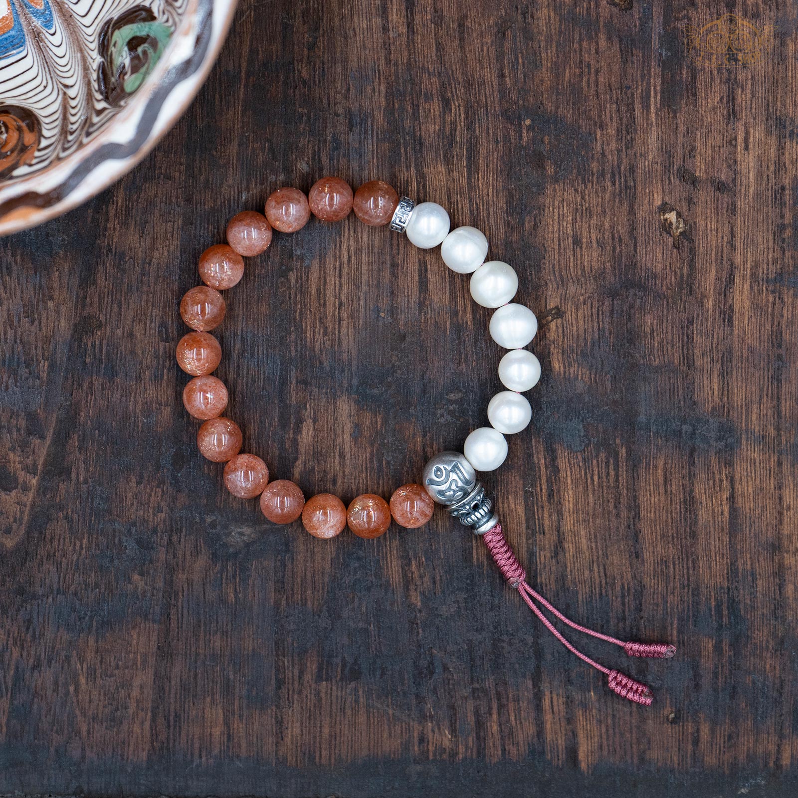 Sunstone Pearl 8mm Beads Wrist Mala