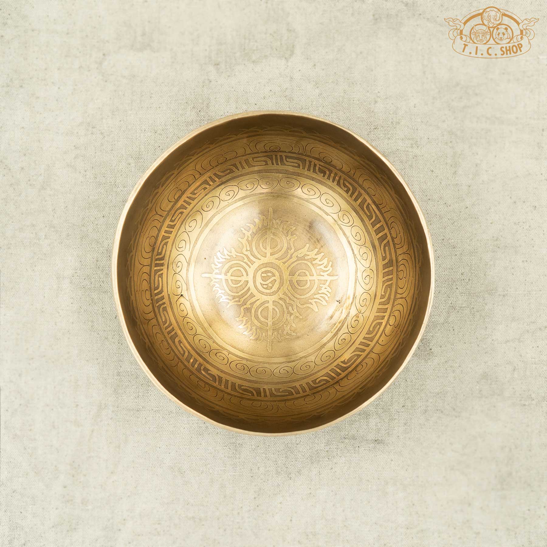 Top View of Double Vajra Brass Singing Bowl 12.5cm