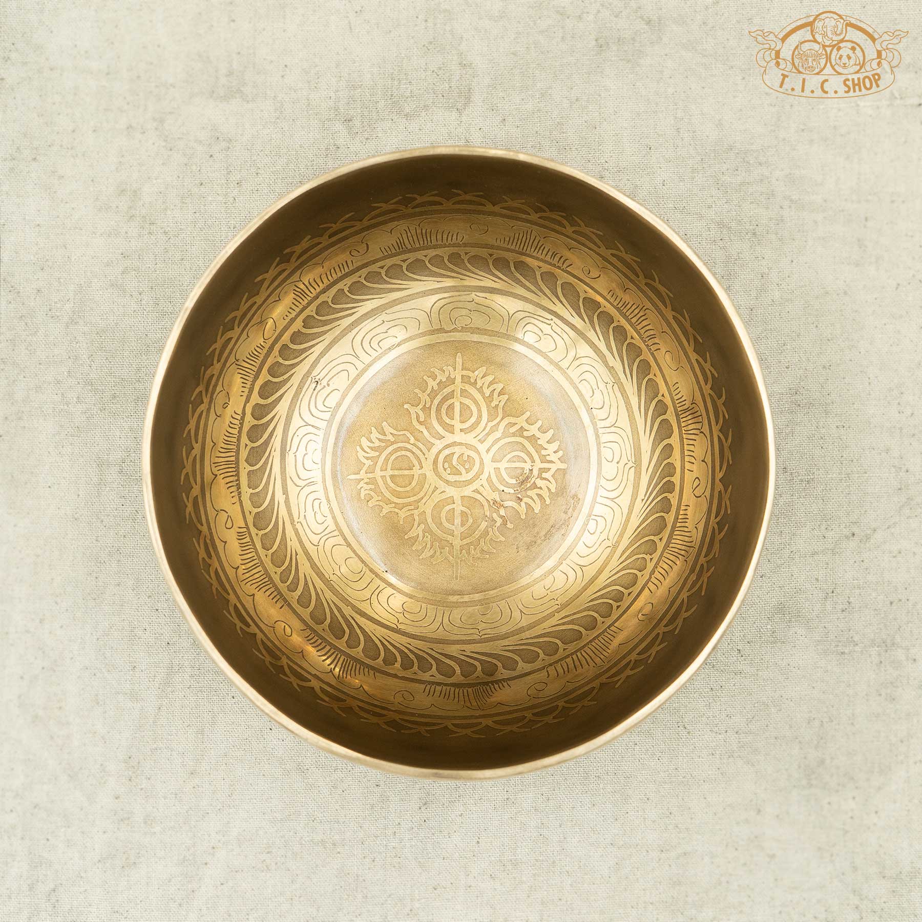 Top View of Double Vajra Brass Singing Bowl 15.5cm