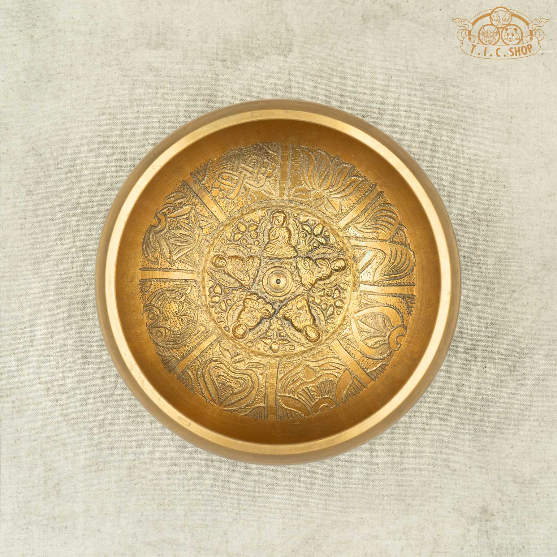 Top View of Five Buddhas Brass Singing Bowl 15cm