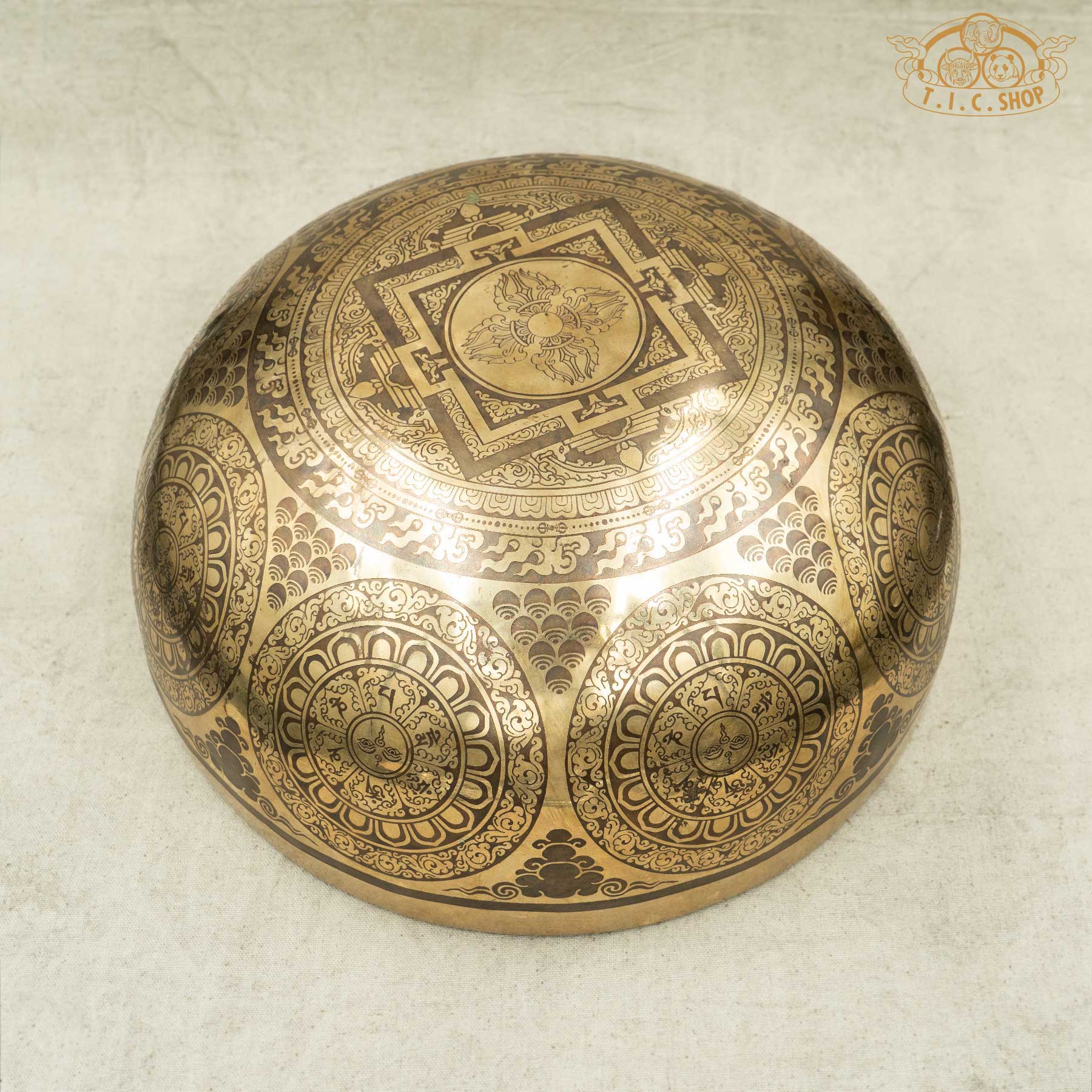 Bottom View of Four-Armed Avalokiteshvara Brass Singing Bowl 25.5cm