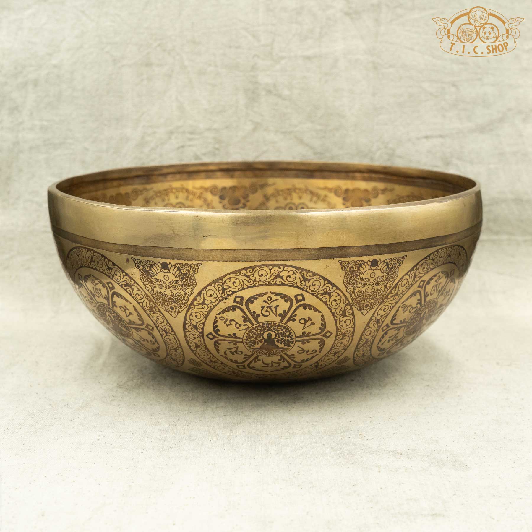 Side View of Green Tara Brass Singing Bowl 25cm