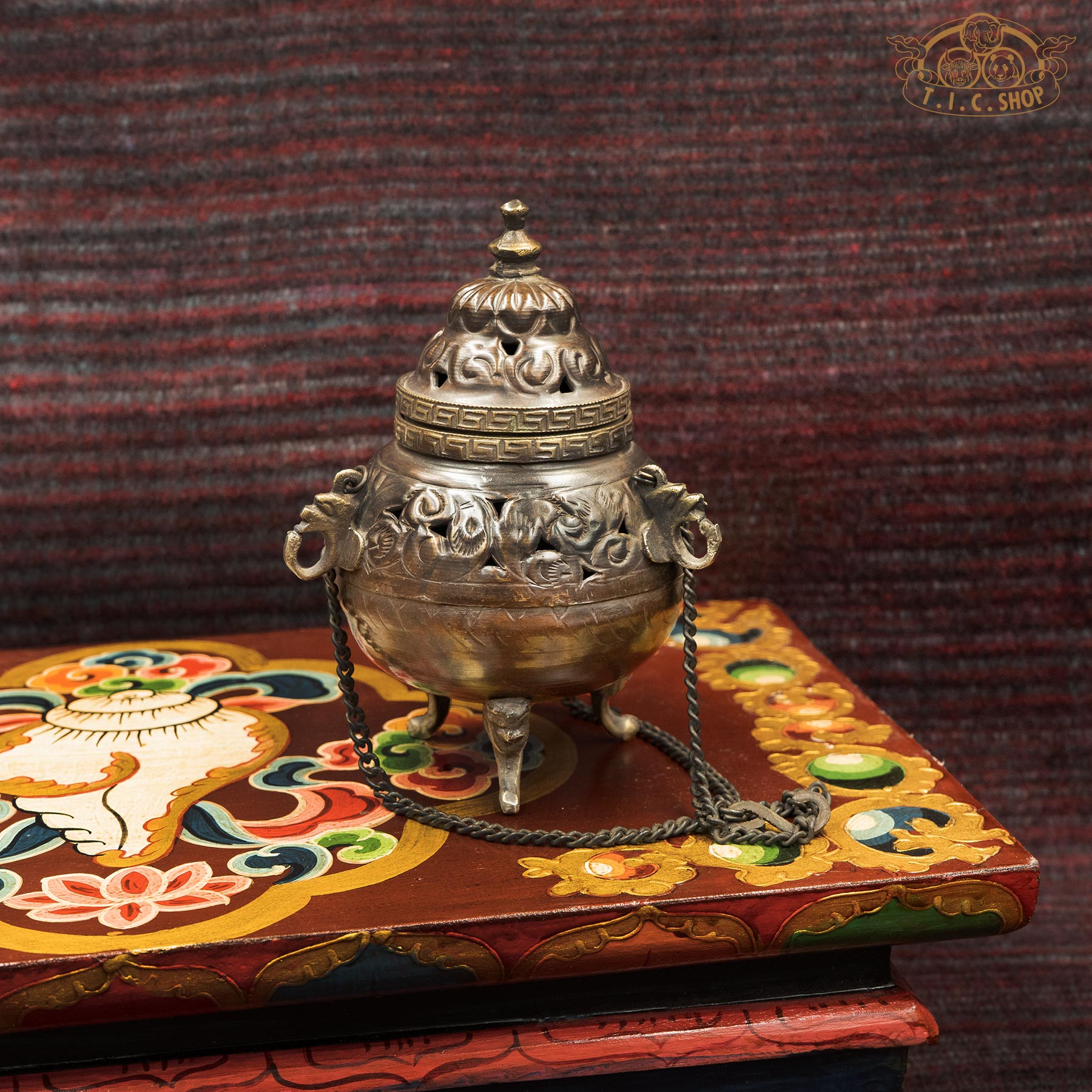 Handcrafted Antique Brass Tripod Hanging Incense Burner 14.5cm