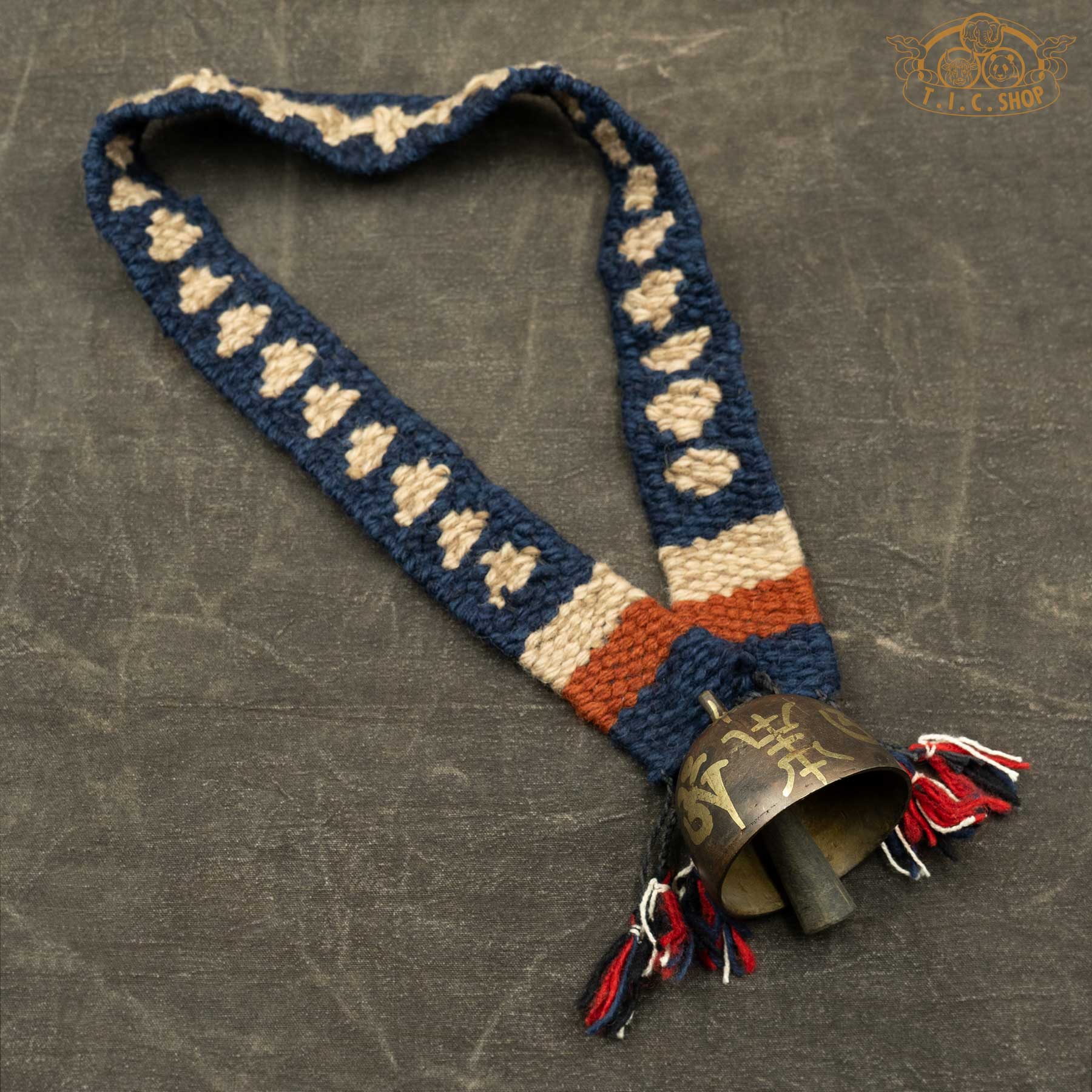 Handmade Himalayan Antique Bronze Yak Bell 7cm with Om Ah Hum and Double Vajra