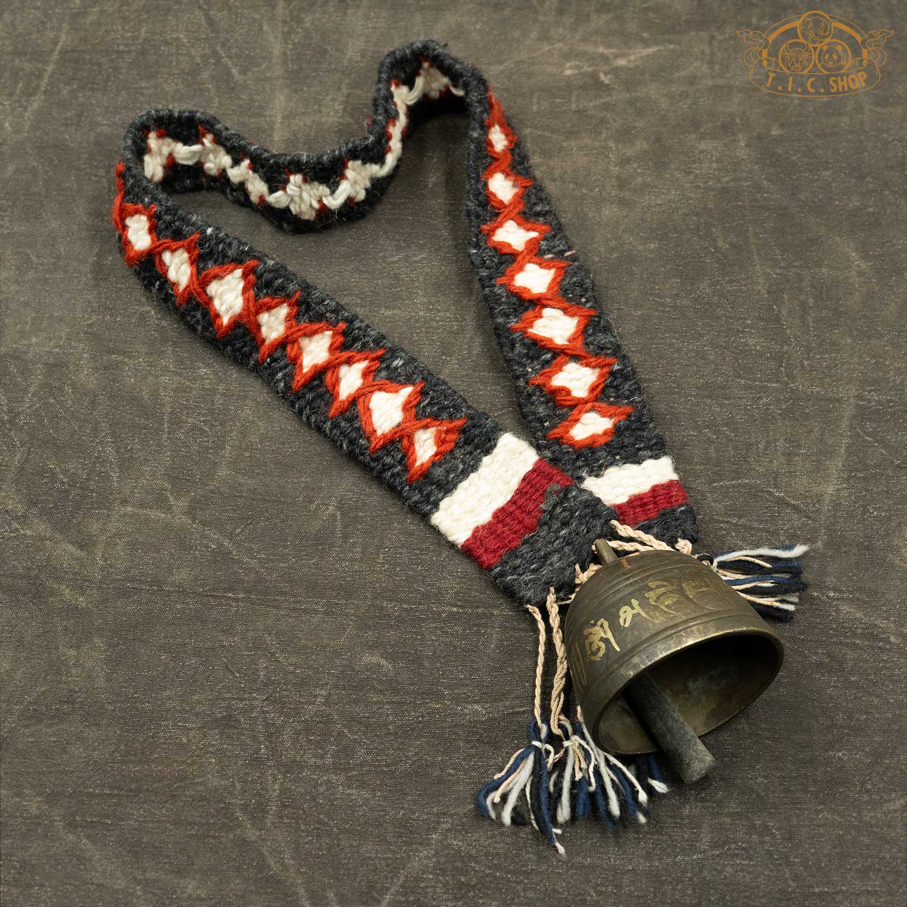 Handmade Himalayan Antique Bronze Yak Bell Large with Om Mani Padme Hum and Double Vajra