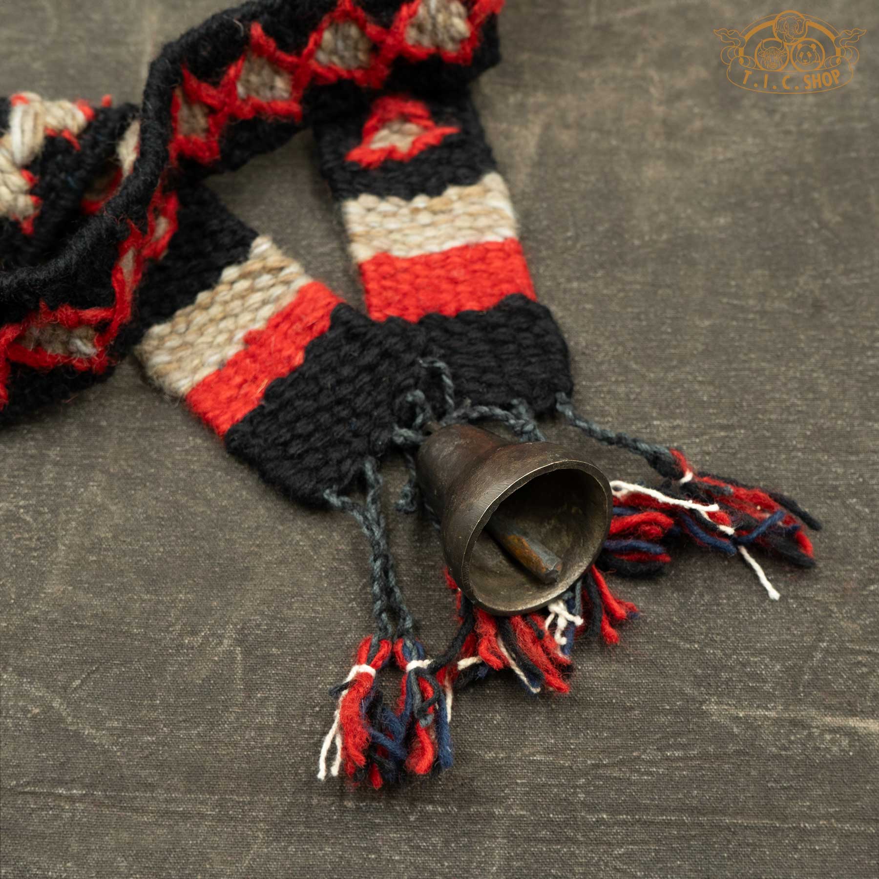 Details of Handmade Himalayan Antique Bronze Yak Bell Small with handwoven strap