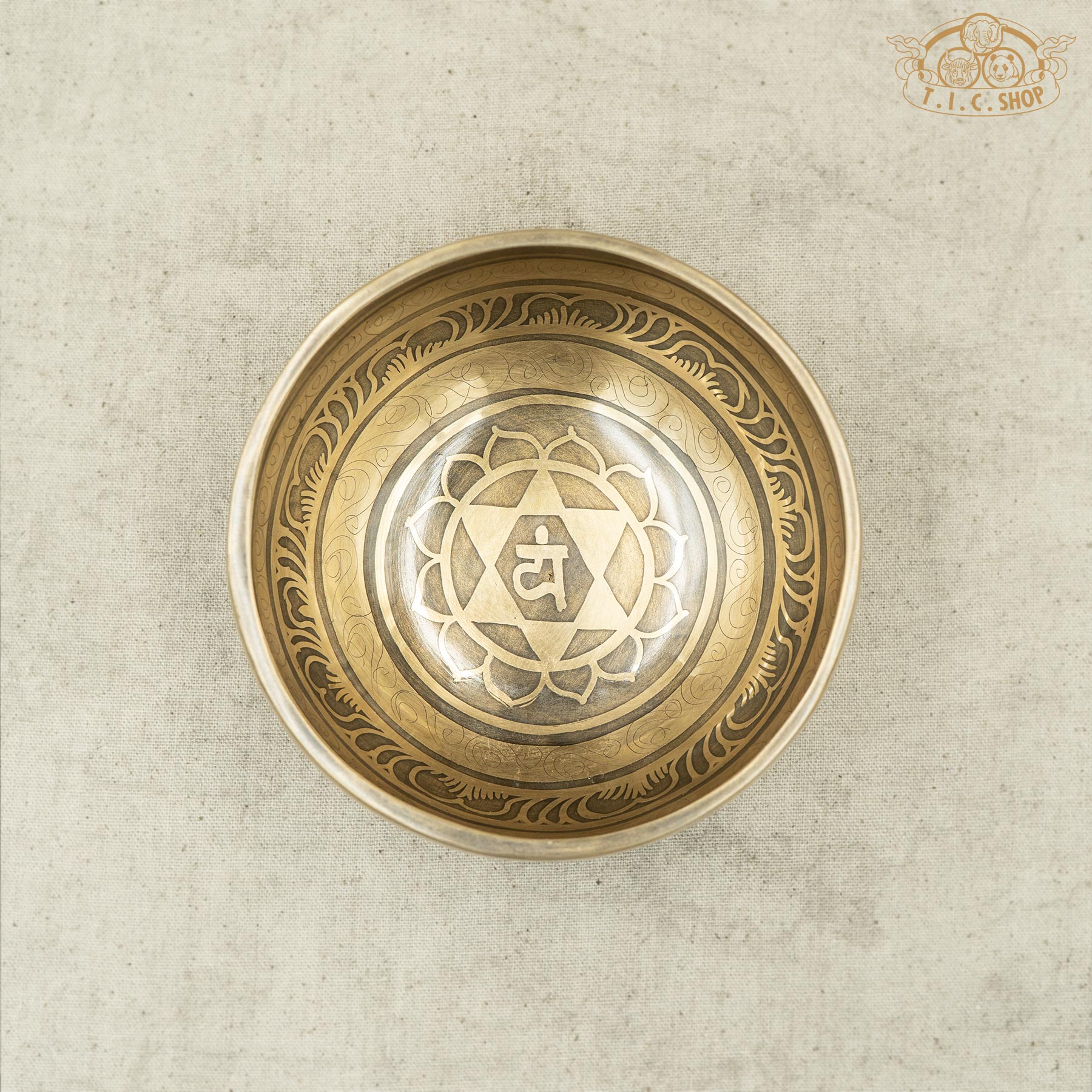 Top View of Heart Chakra Brass Singing Bowl 12cm