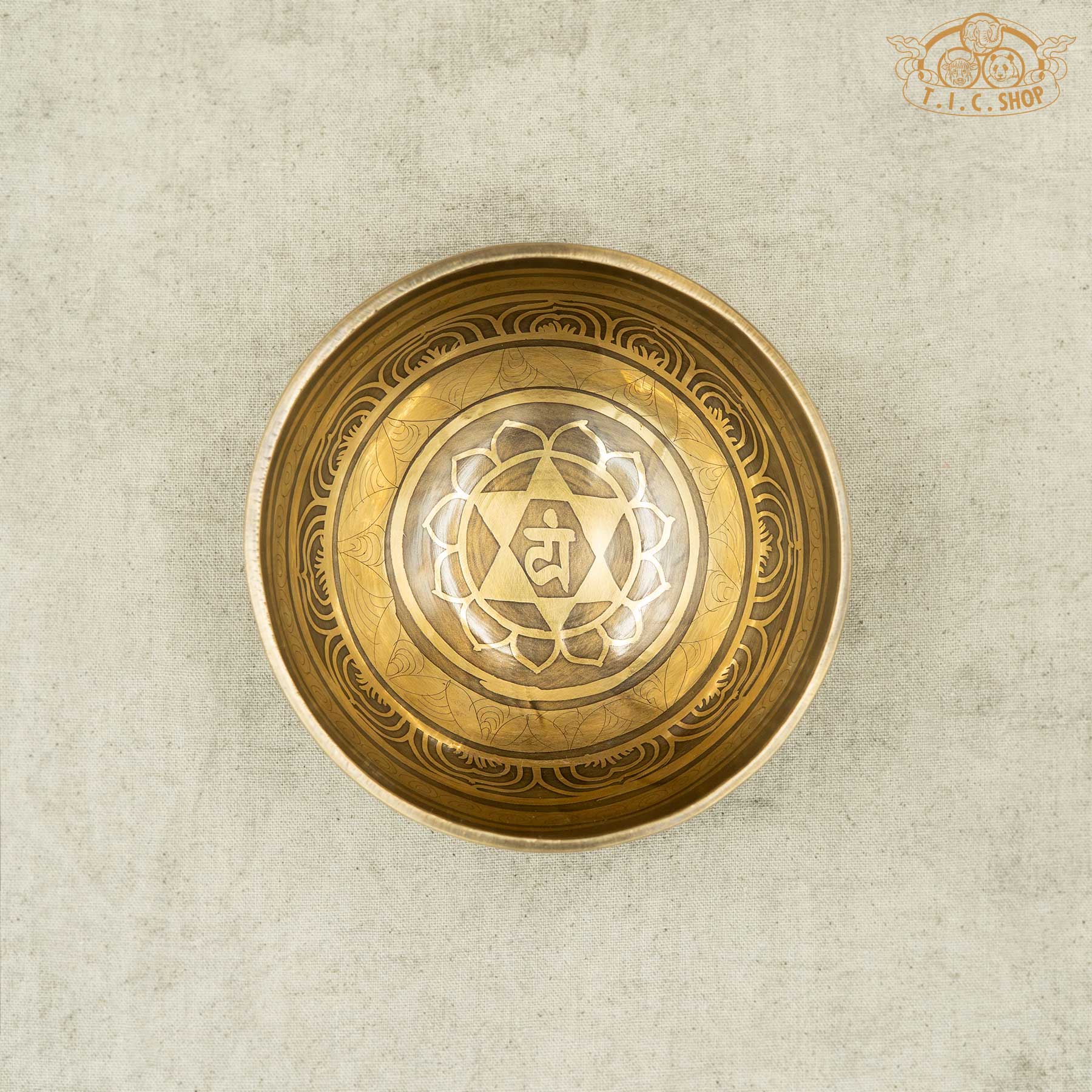 Top View of Heart Chakra Mandala Brass Singing Bowl 12.5cm