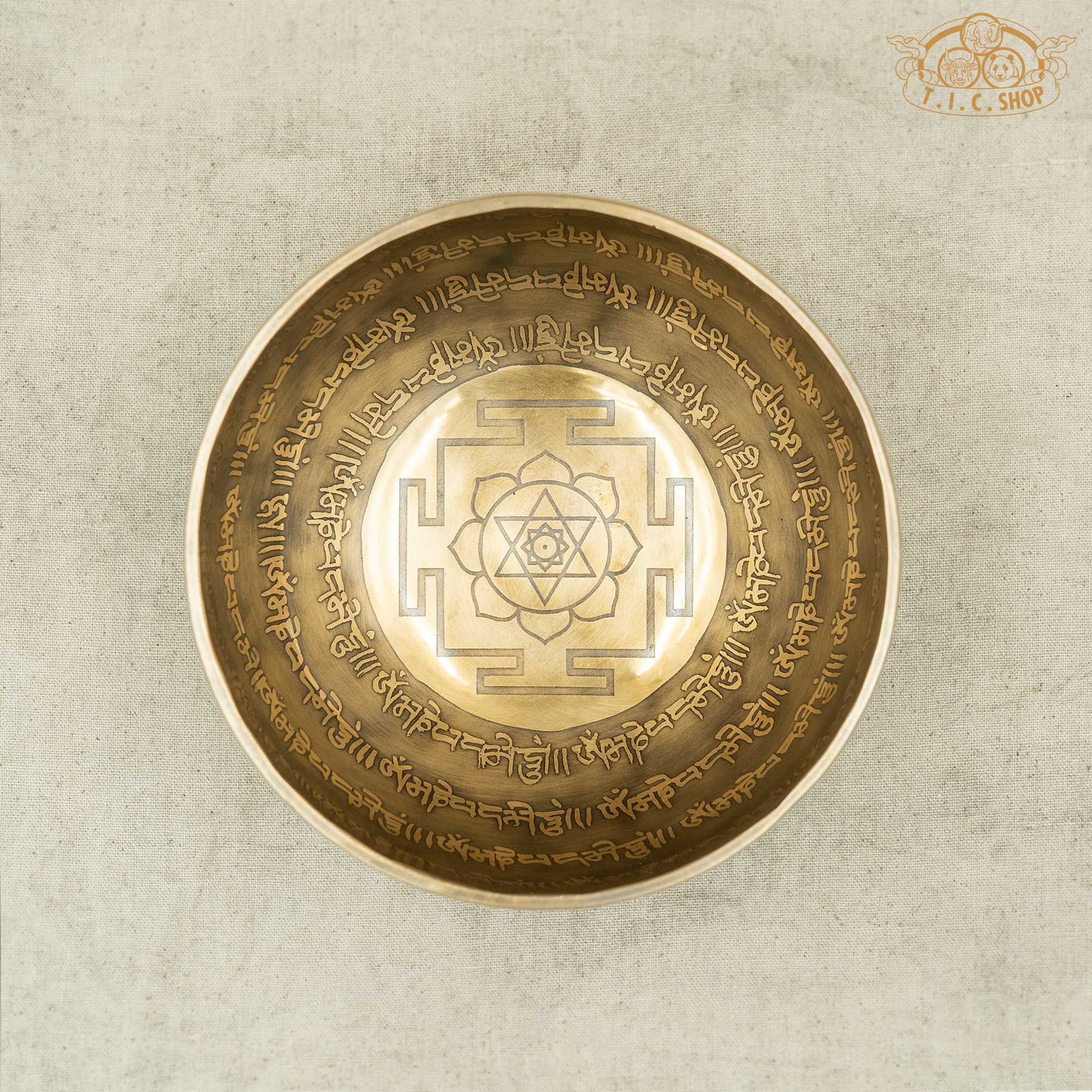 Top View of Heart Chakra Mandala Brass Singing Bowl 14.5cm