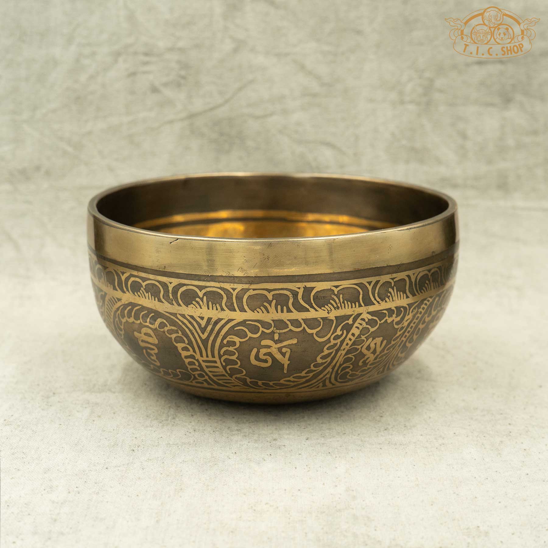 Side View of Lotus Blossom Brass Singing Bowl 14.5cm