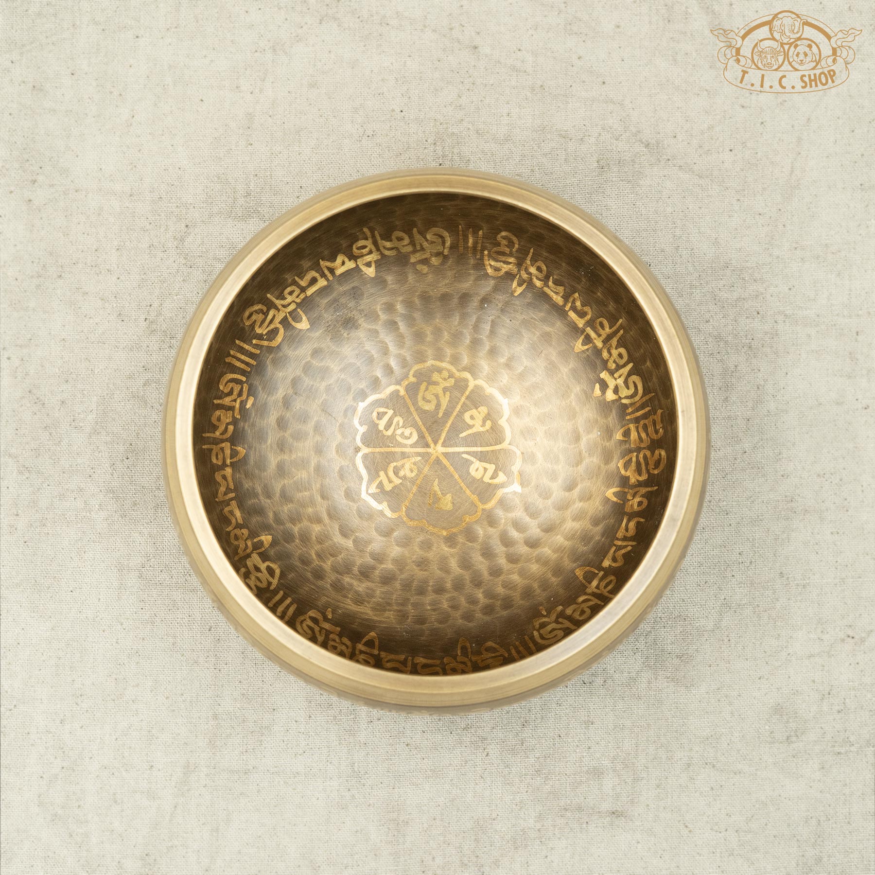 Top View of Om Mani Padme Hum Brass Singing Bowl 13.5cm