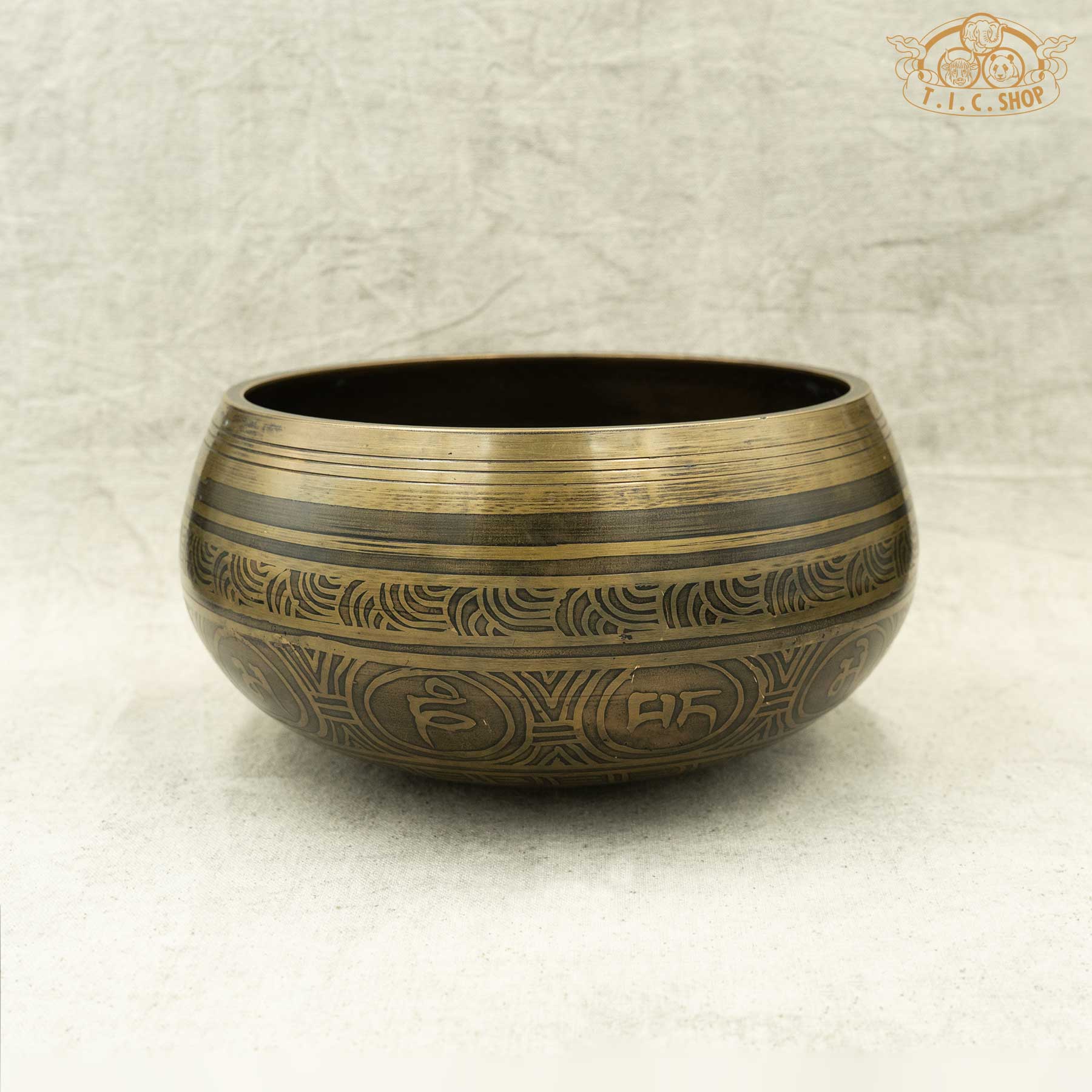 Side View of Om Mani Padme Hum Mantra Brass Singing Bowl 16cm