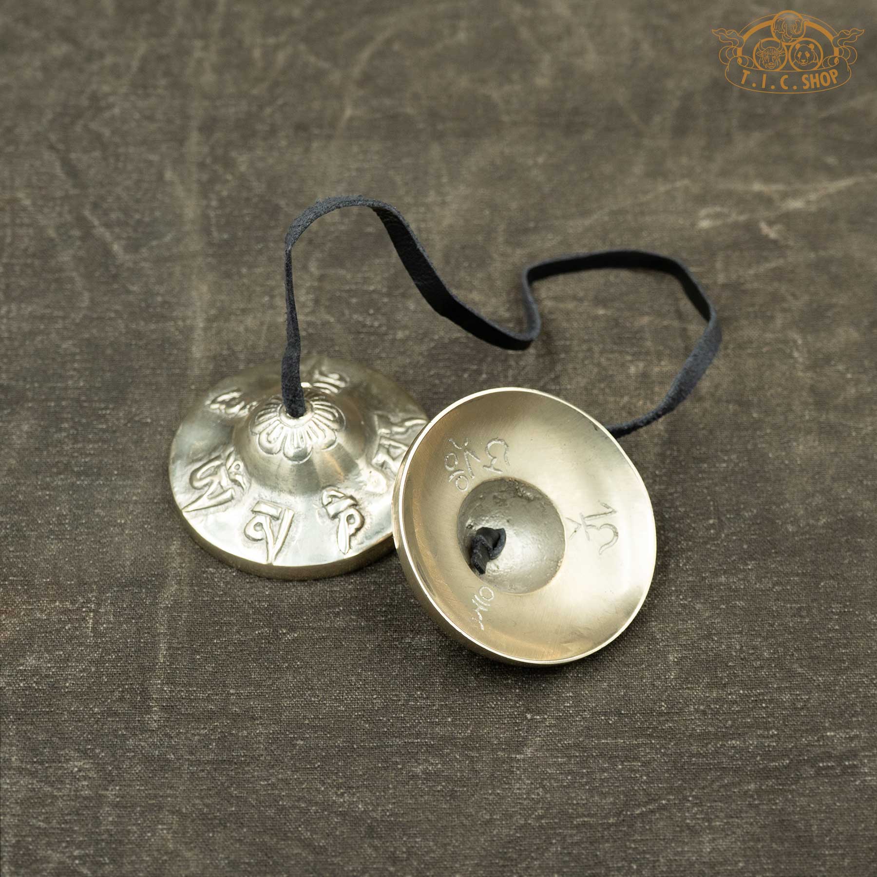 Reverse side of Om Mani Padme Hum Tibetan Tingsha Meditation Bells 6.5cm with Om Ah Hum mantra