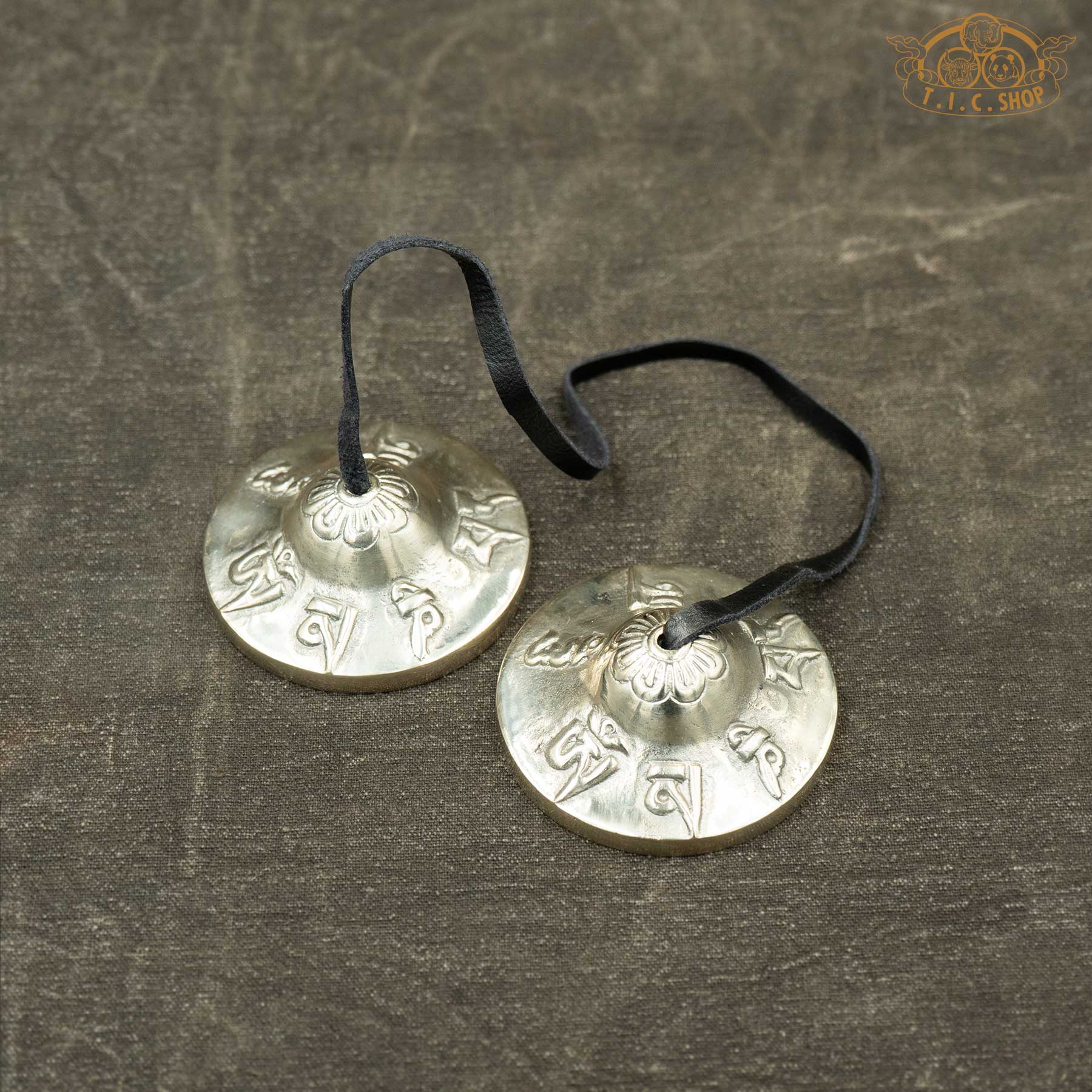 Front view of Om Mani Padme Hum Tibetan Tingsha Meditation Bells 6.5cm