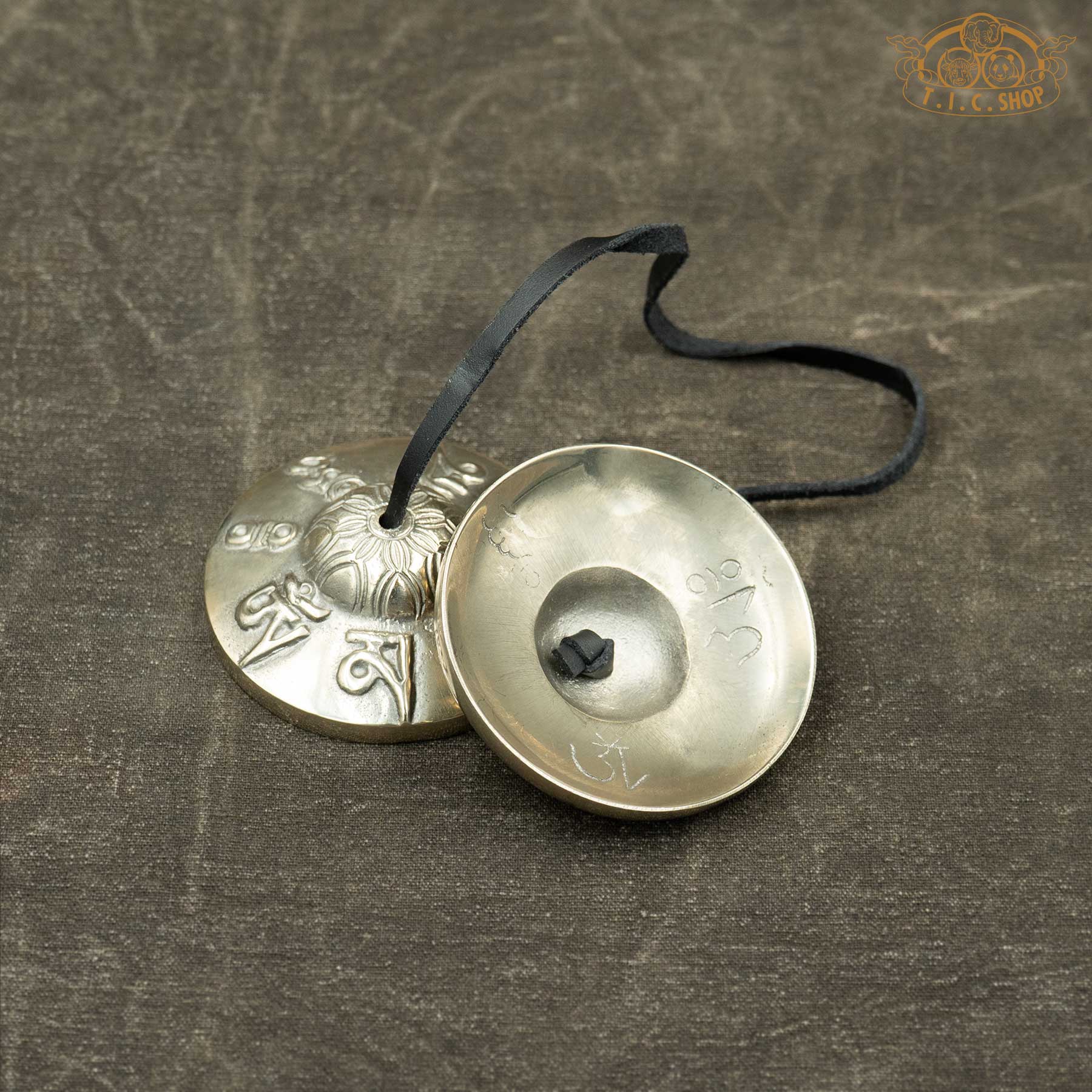 Reverse side of Om Mani Padme Hum Tibetan Tingsha Meditation Bells 7.5cm with Om Ah Hum mantra