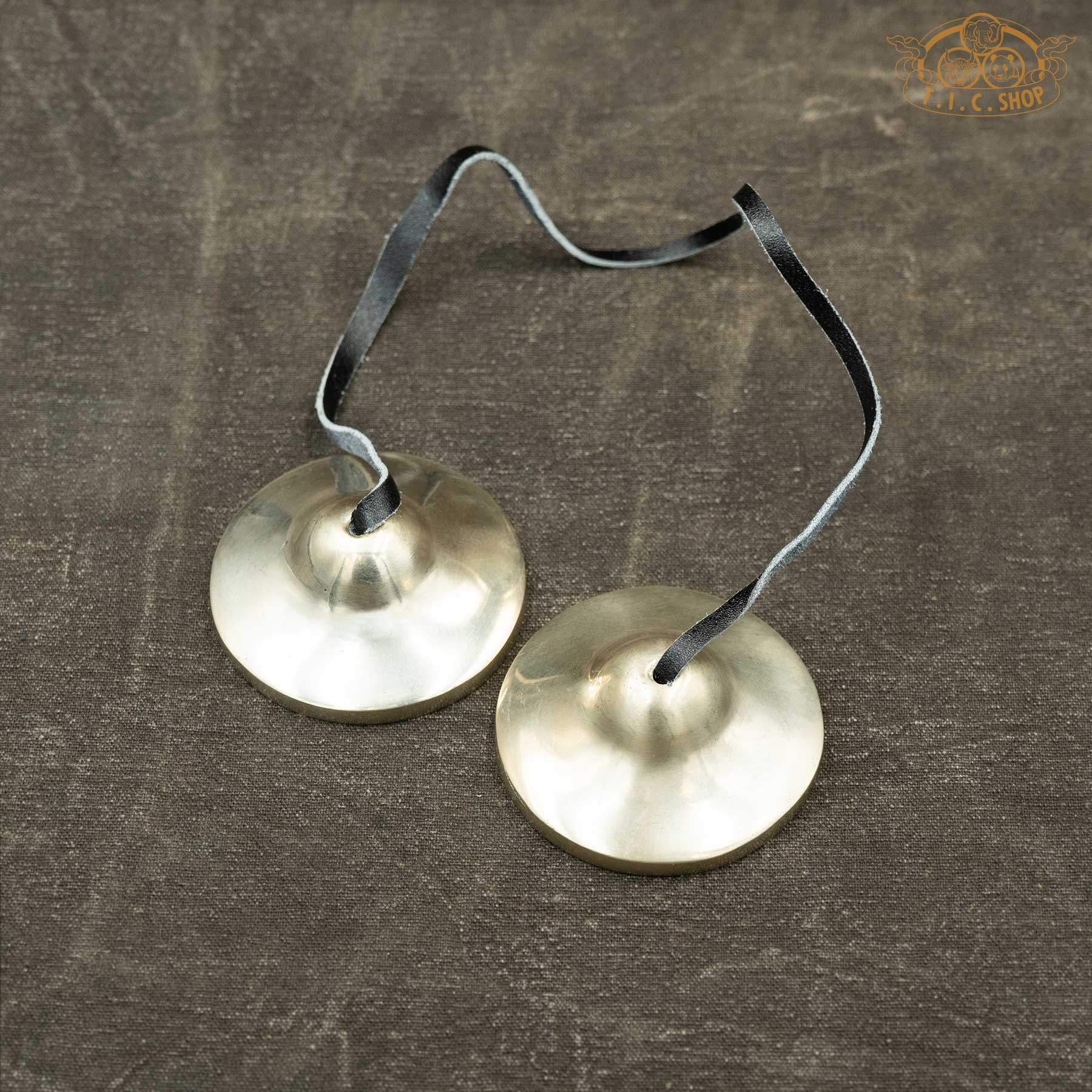Front view of Plain Handmade Tibetan Tingsha Meditation Bells 6cm