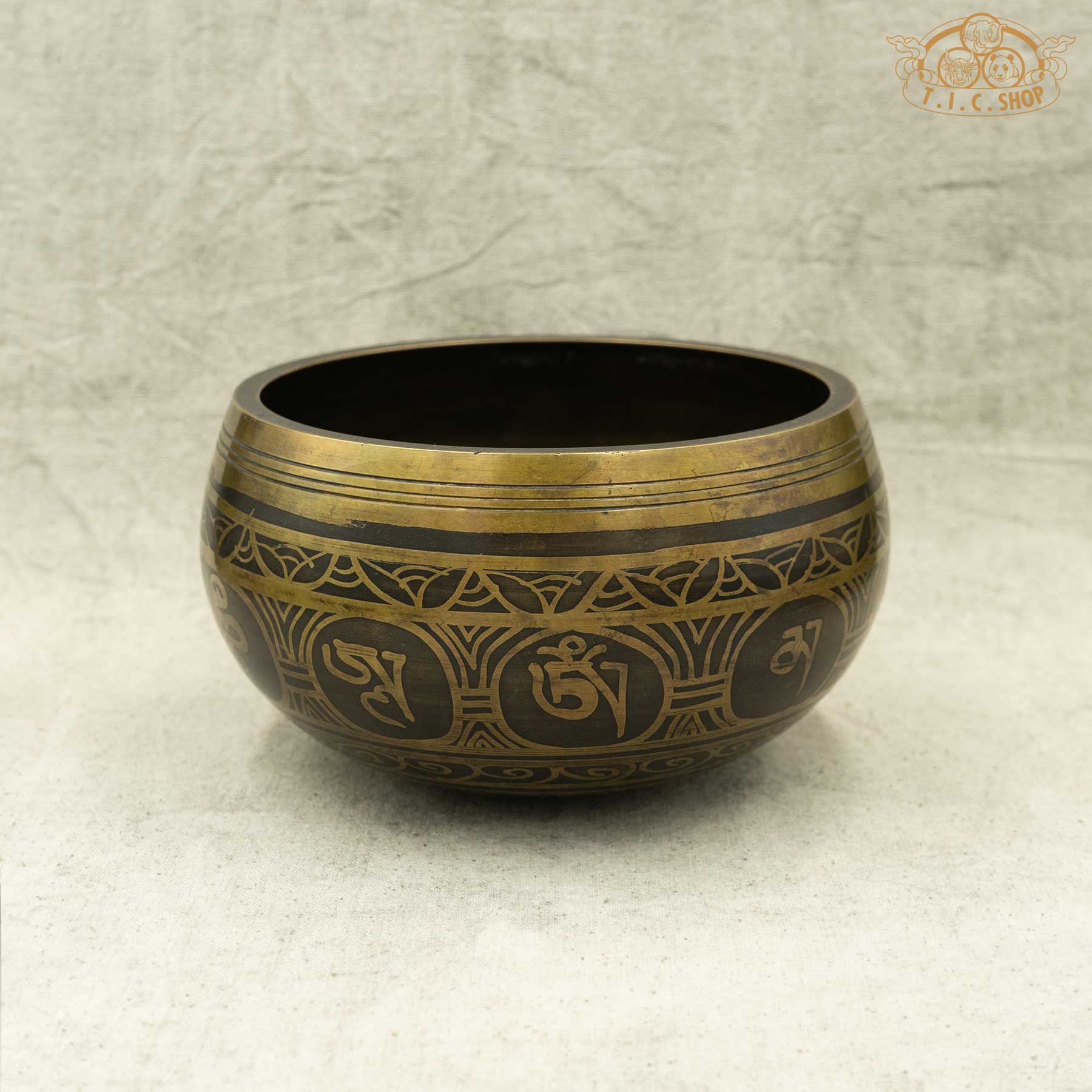 Side View of Precious Parasol Brass Singing Bowl 14cm