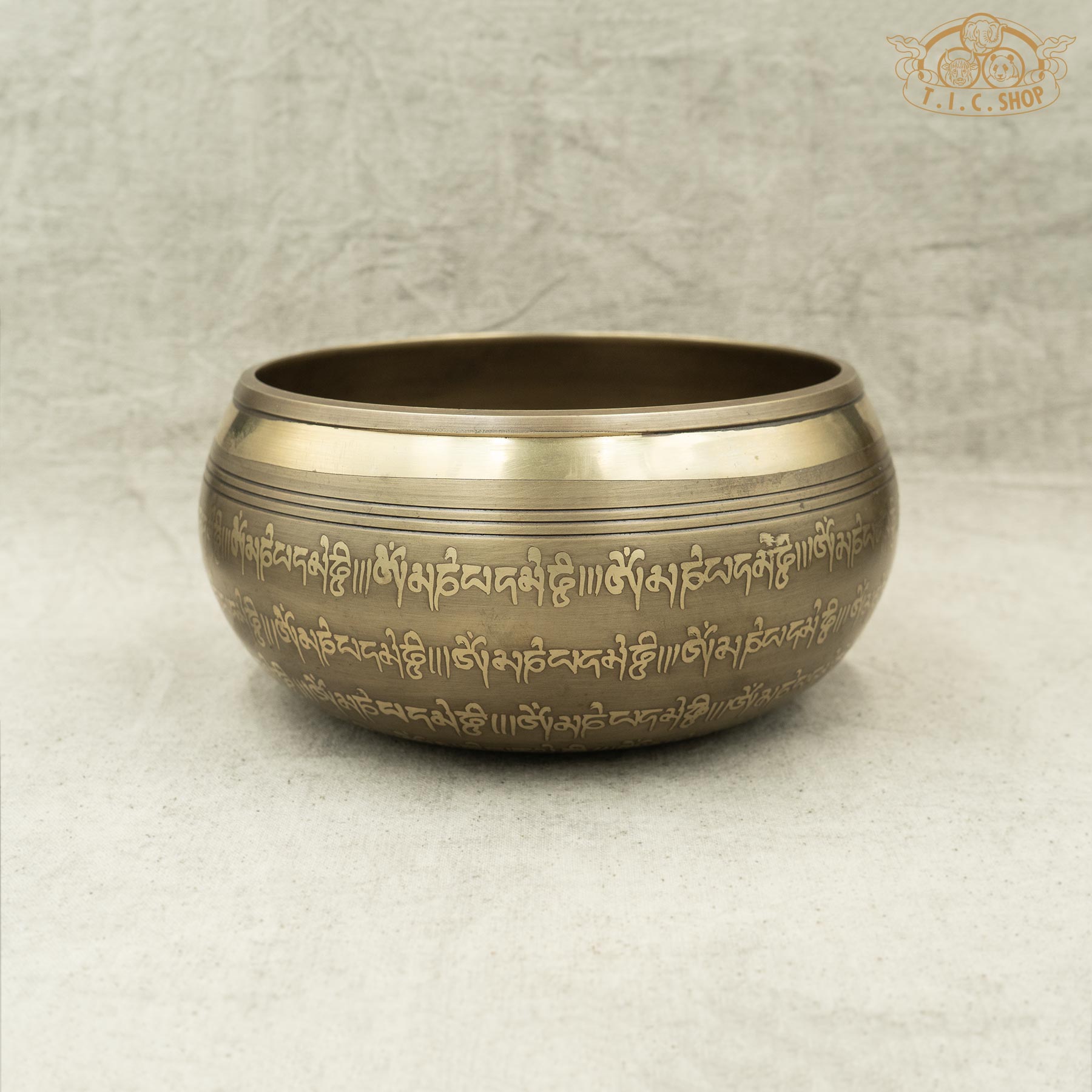 Side View of Shakyamuni Buddha Relief Brass Singing Bowl 15cm