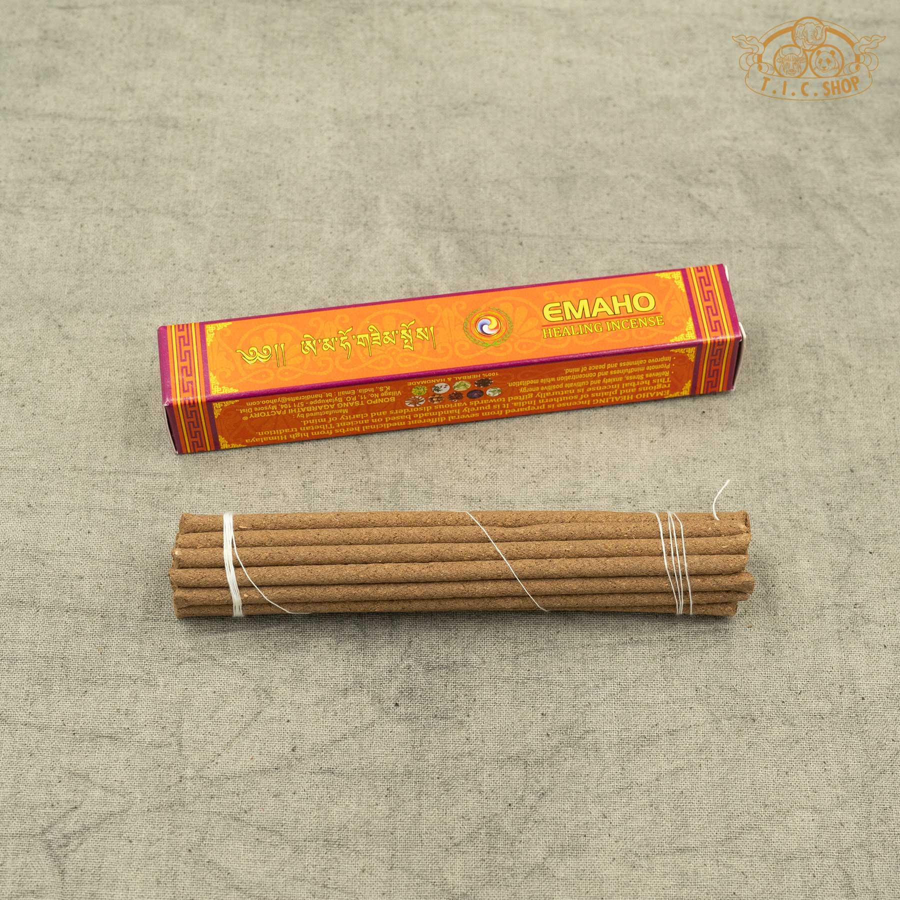 Open package of Emaho Tibetan incense showing incense sticks inside