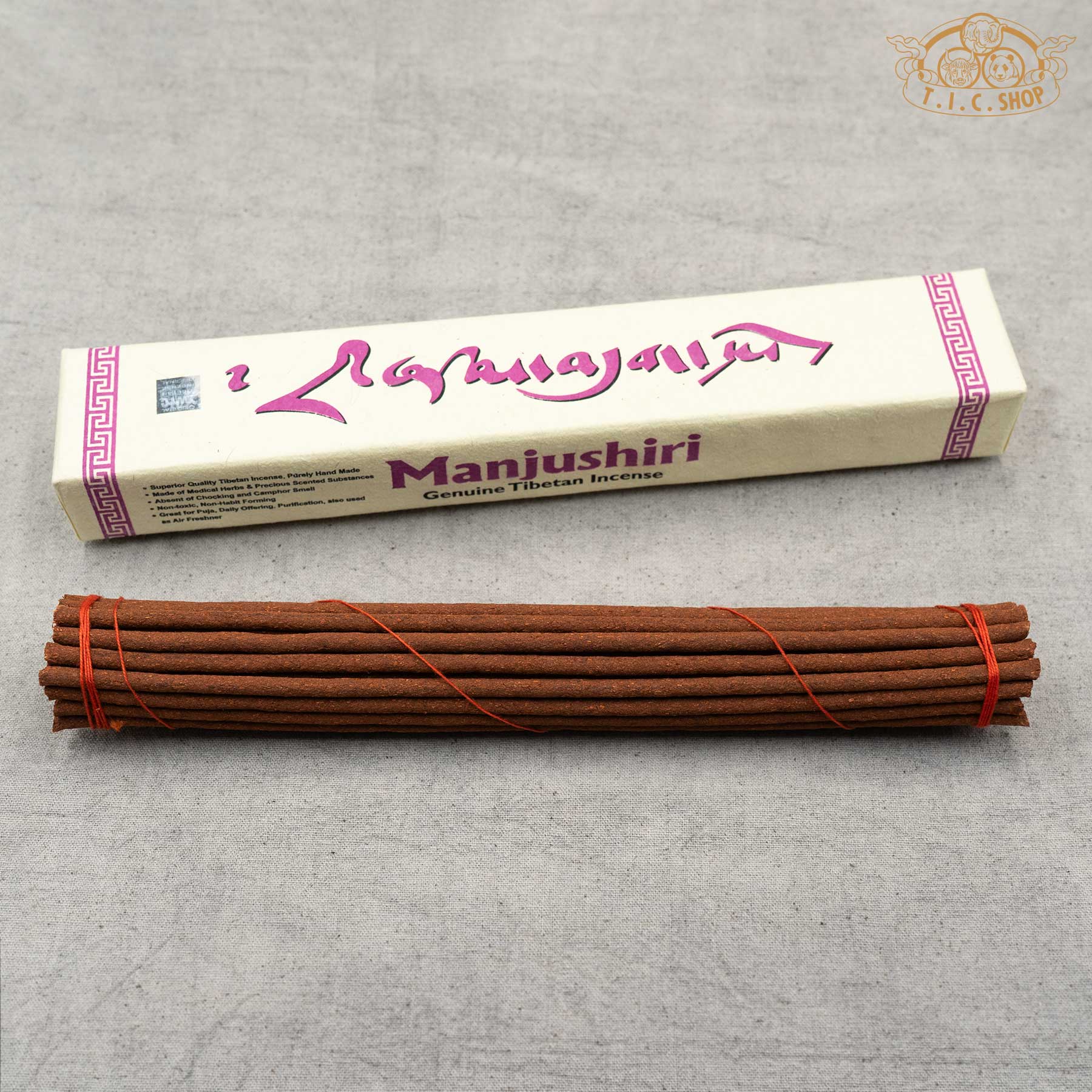 Manjushiri Genuine Tibetan incense package with incense sticks.
