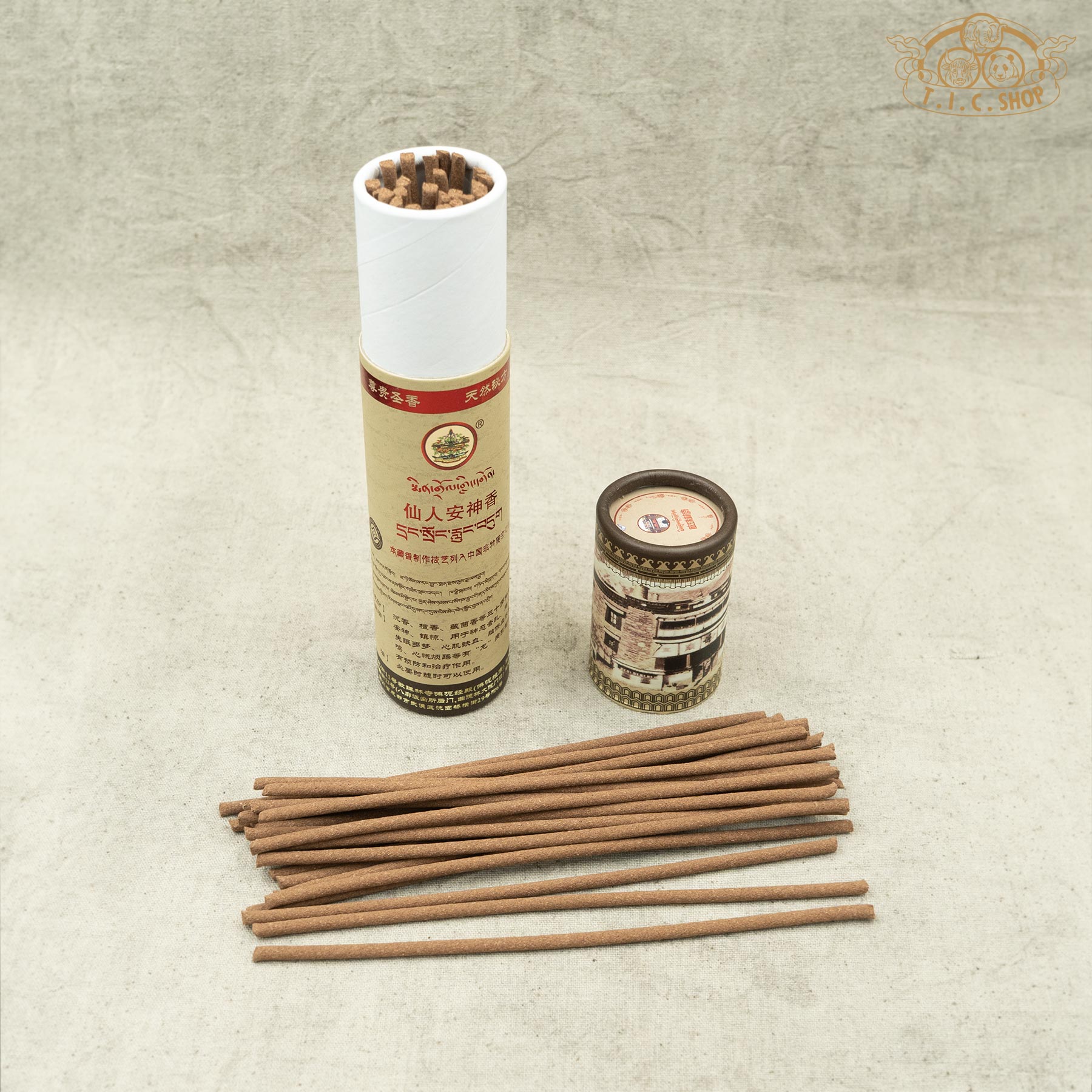 Open package of Mindroling Monastery's relaxant incense showing incense sticks