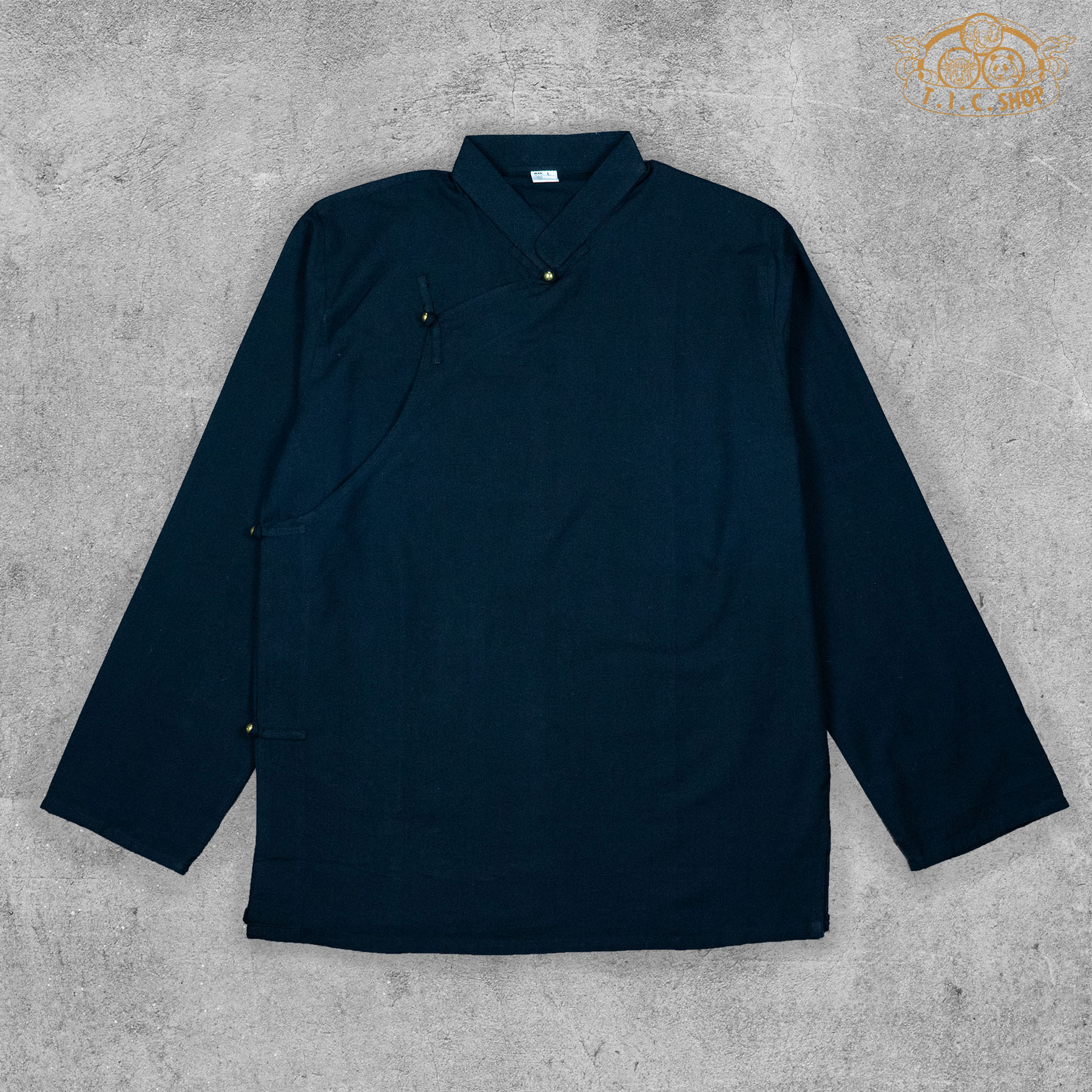 Front view of Tibetan-style cotton shirt in natural color, showcasing its traditional design and cut.