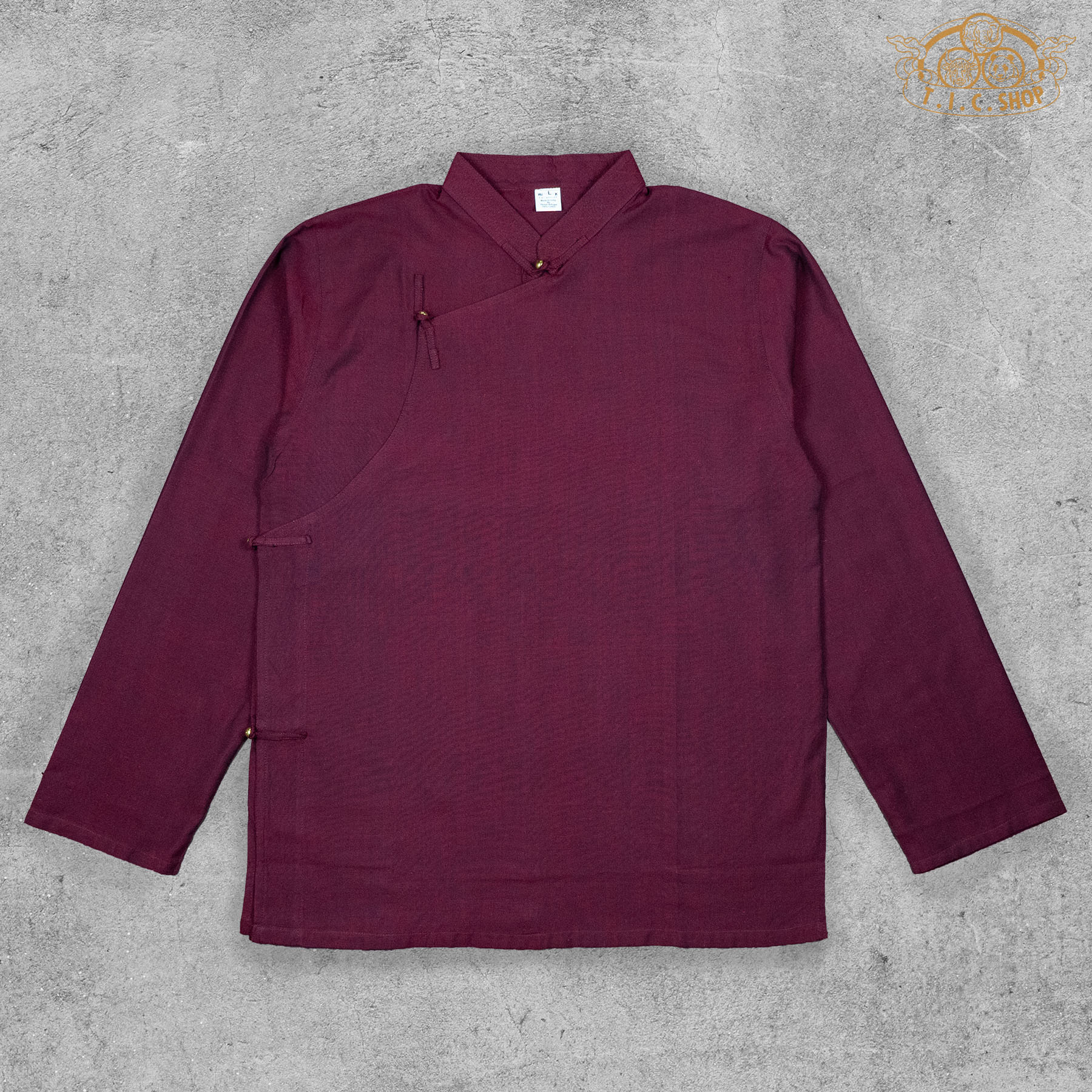 Front view of Tibetan-style cotton shirt in natural color, showcasing its traditional design and cut.