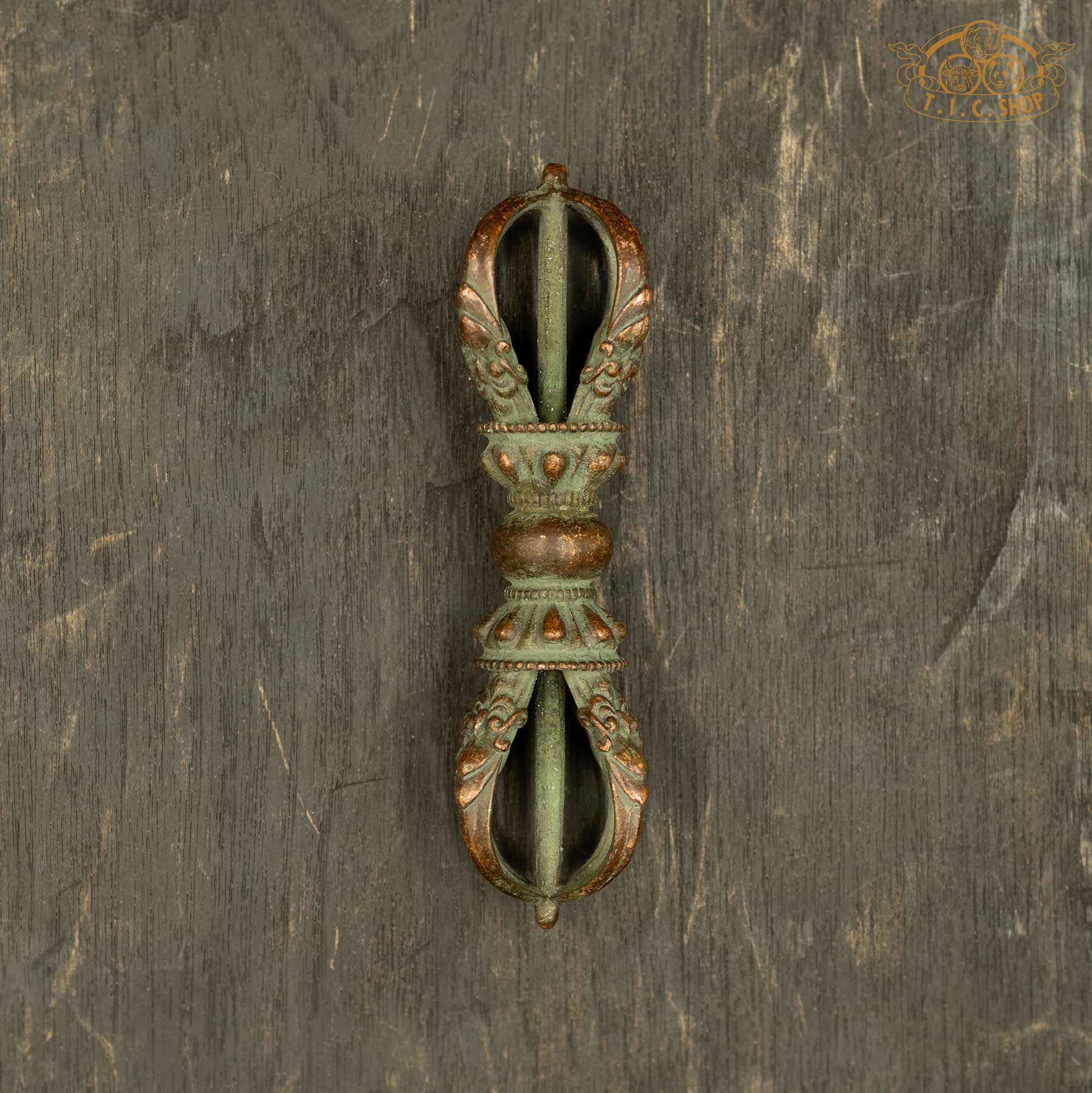 Handcrafted Tibetan ritual Vajra Dorje made of bronze, used for altar offerings and spiritual practice