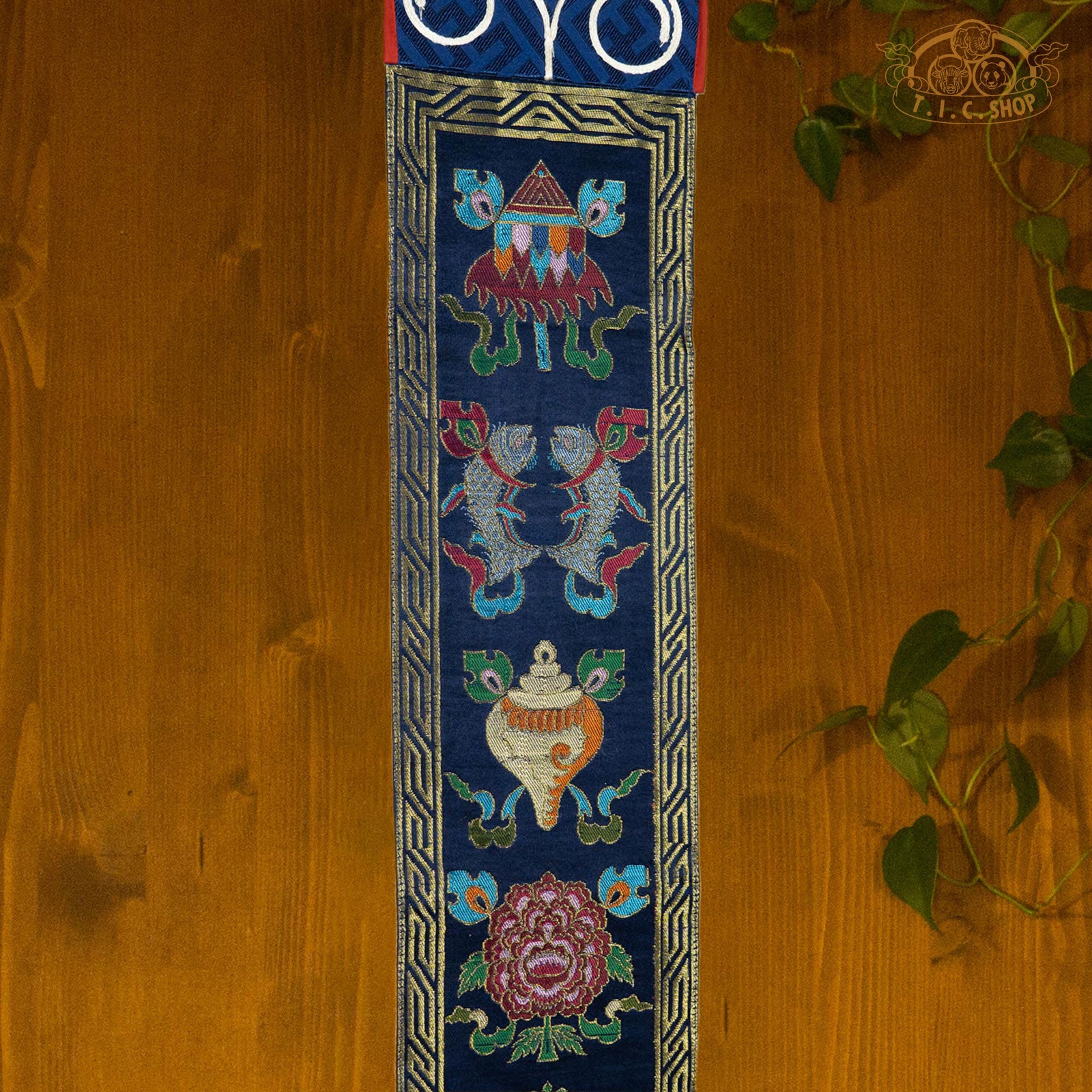 Brocade Wall Decoration with 8 Auspicious Symbols - Dark Blue