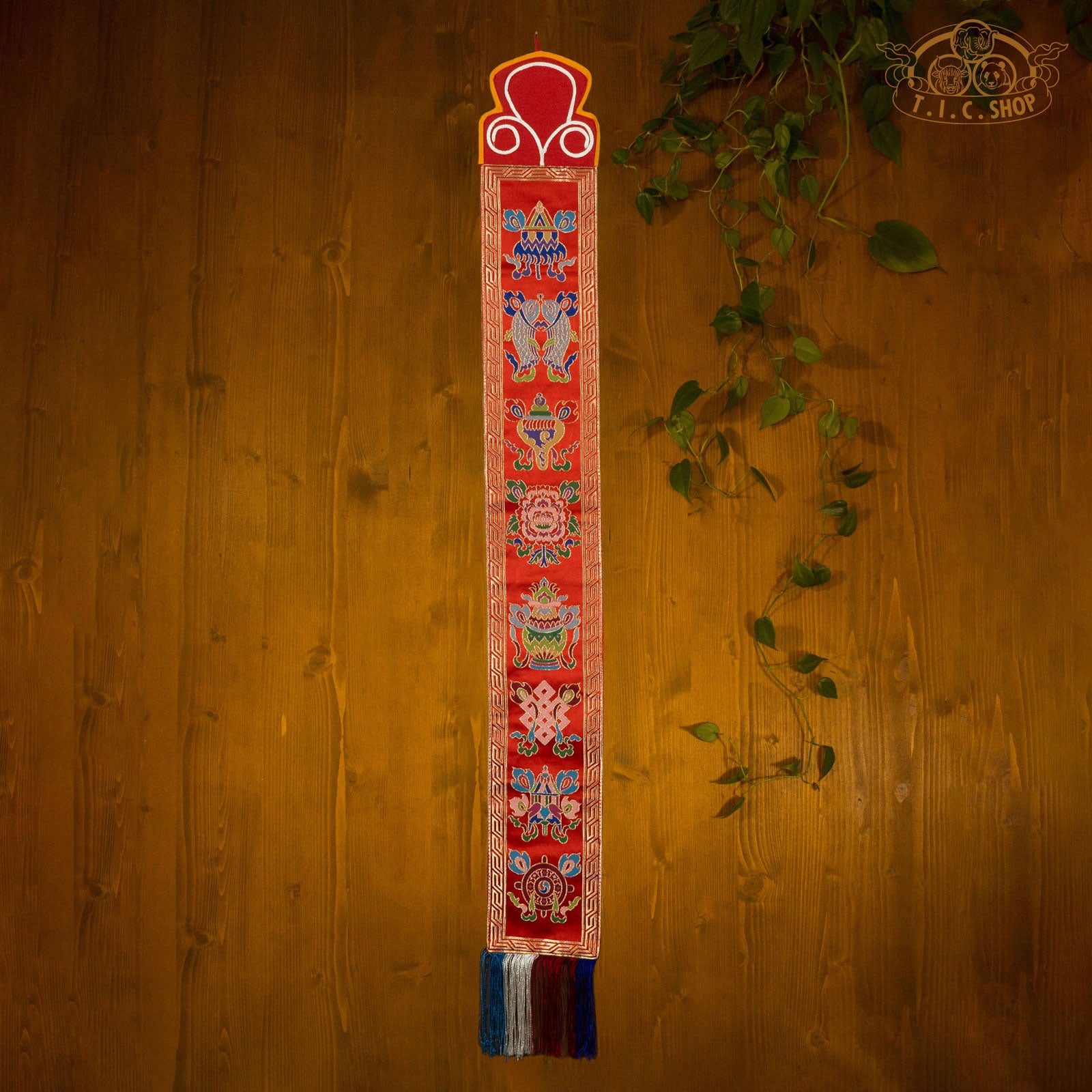 Brocade Wall Decoration with 8 Auspicious Symbols - Red