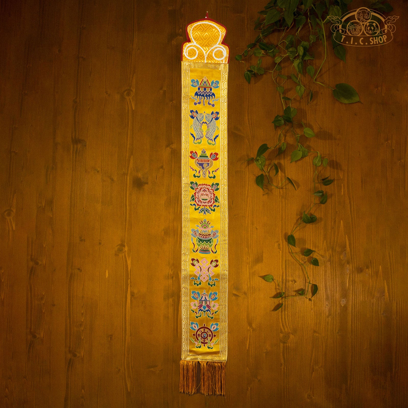Brocade Wall Decoration with 8 Auspicious Symbols - Yellow