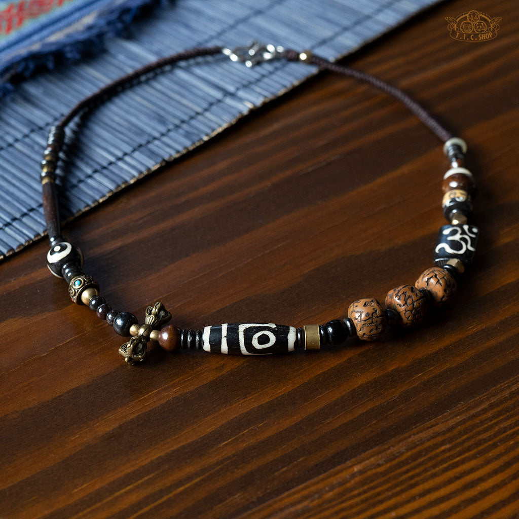 Tibetan Style Hand-woven Yak Bone Amulet Necklace