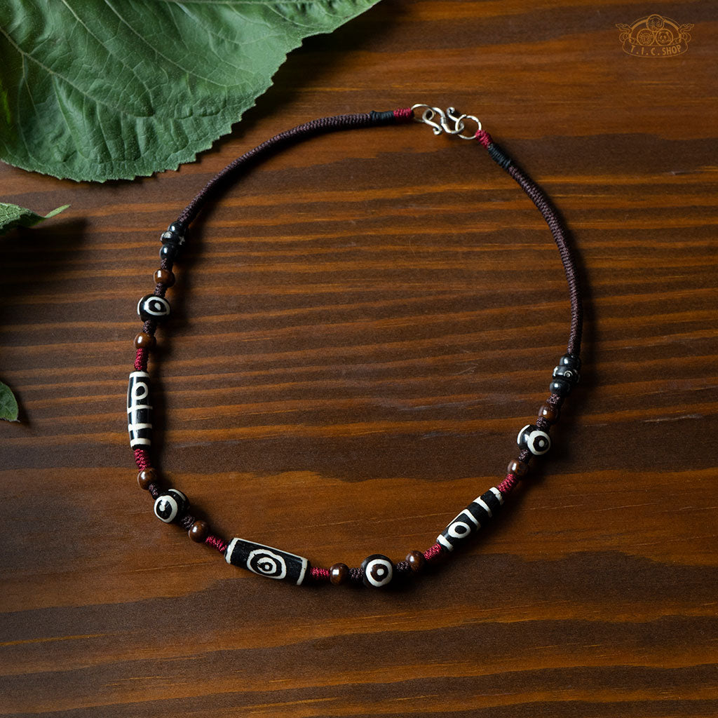 Tibetan Style Hand-woven Yak Bone Dzi Beads Amulet Necklace