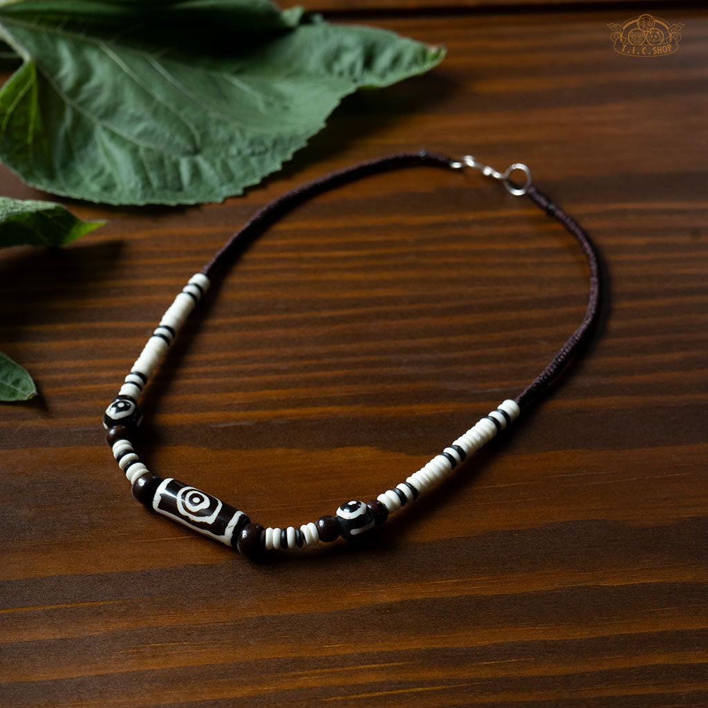 Tibetan Style Hand-woven Yak Bone Dzi Bead Amulet Necklace