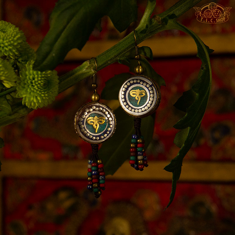 Wisdom Eyes Tibetan Style Earrings, Handmade Inlay Beads