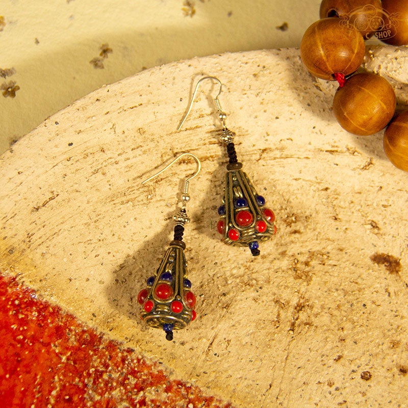 Lantern Tibetan Style Earrings, Handmade Beads