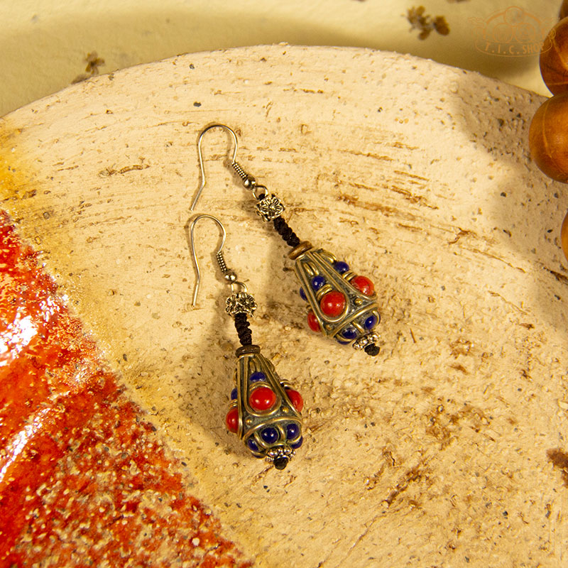 Lantern Tibetan Style Earrings, Handmade Beads