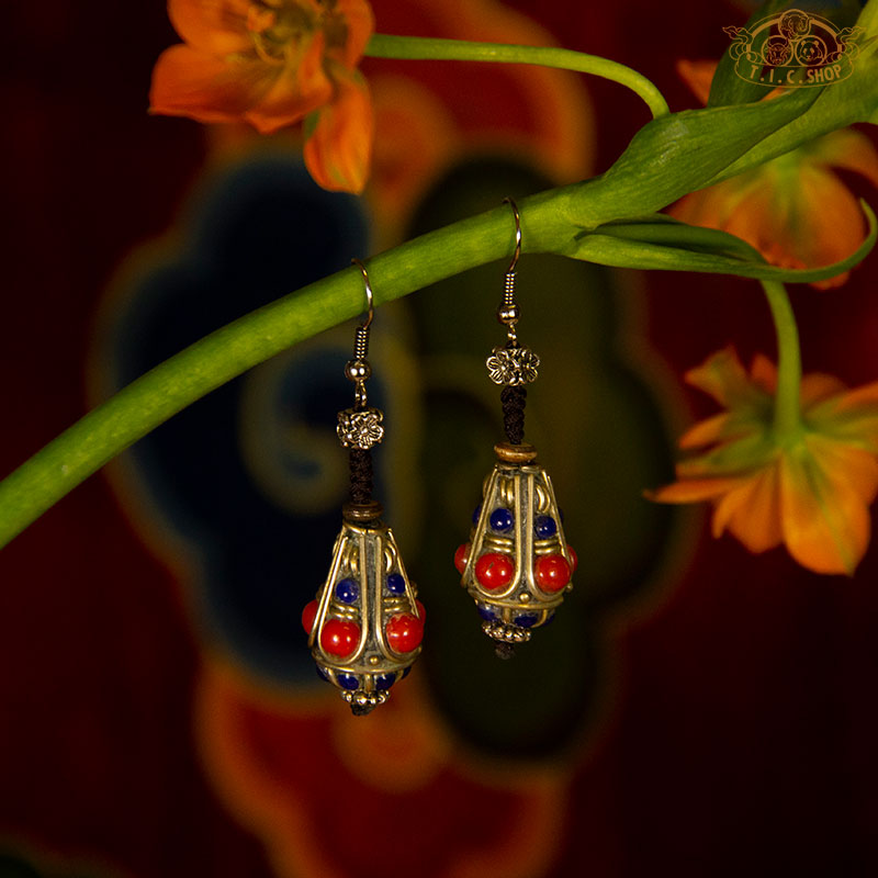 Lantern Tibetan Style Earrings, Handmade Beads