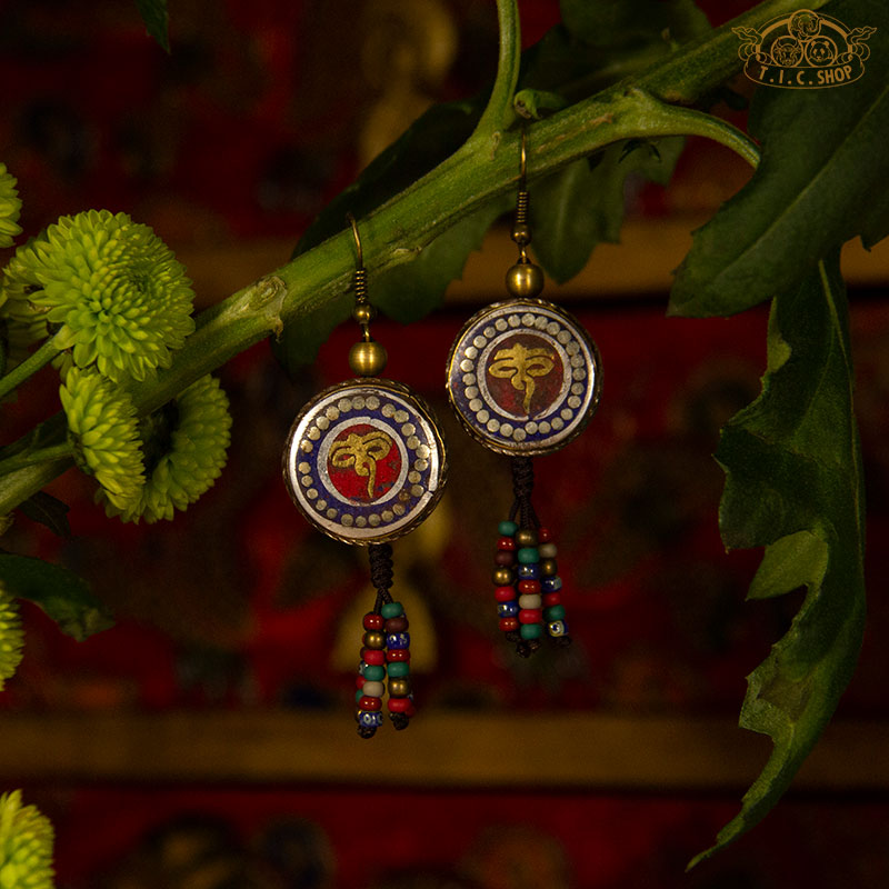 Wisdom Eyes Tibetan Style Earrings, Handmade Inlay Beads