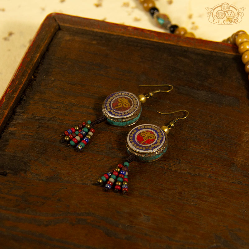 Wisdom Eyes Tibetan Style Earrings, Handmade Inlay Beads
