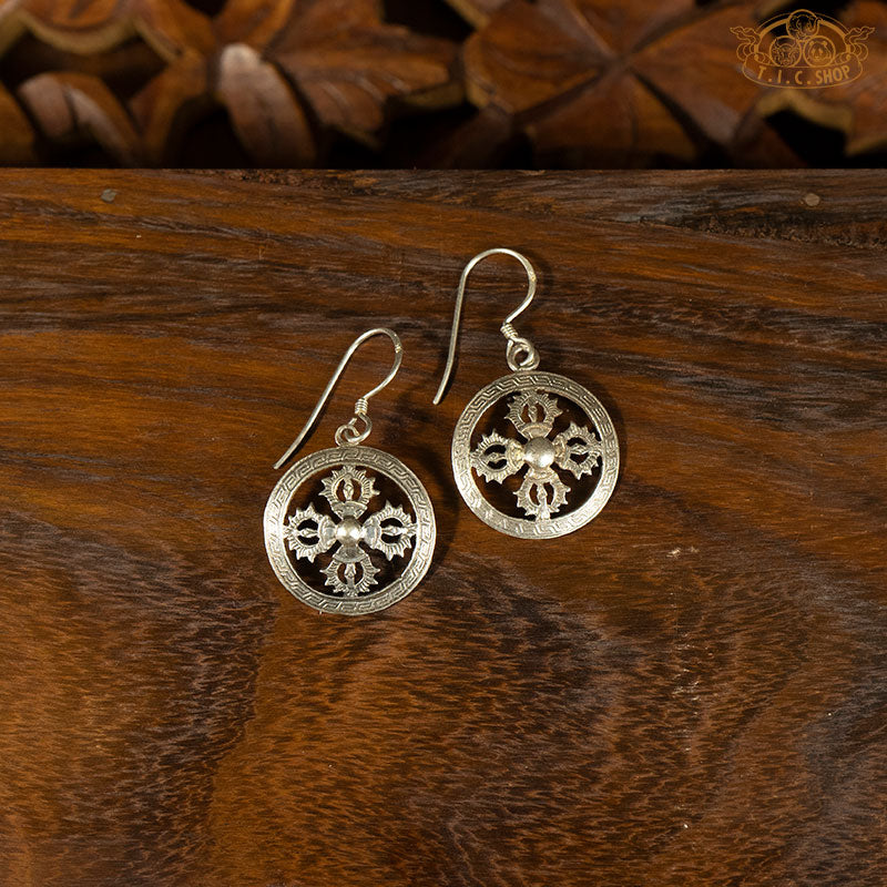 Double Vajra Tibetan Style 925 Silver Earring