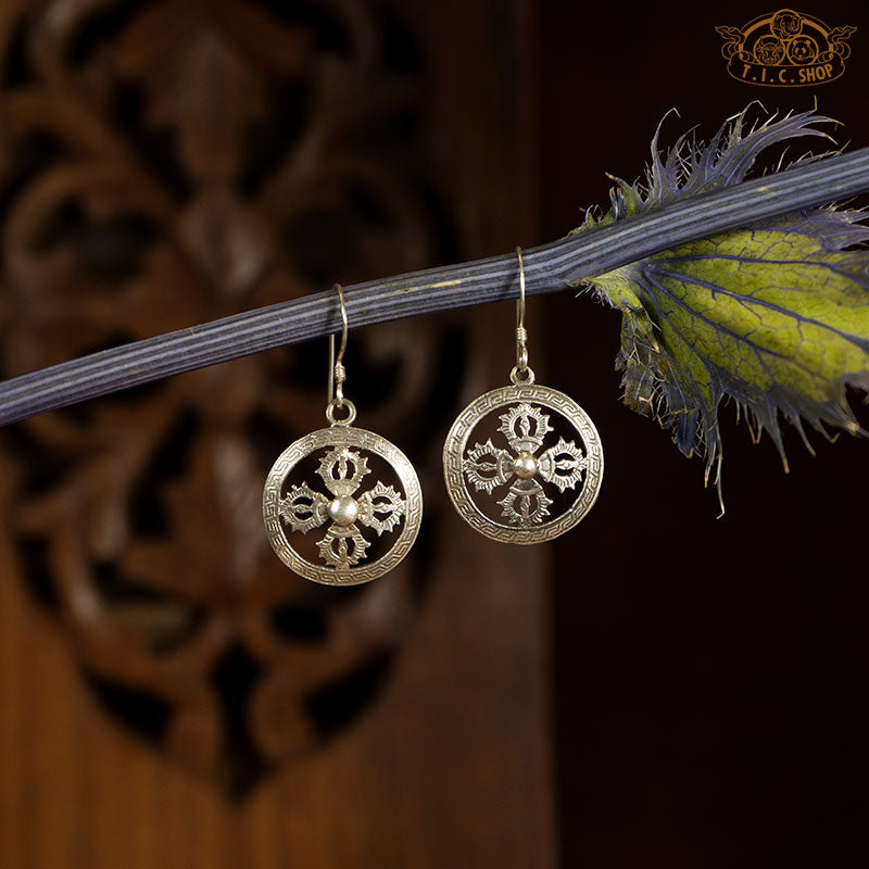 Double Vajra Tibetan Style 925 Silver Earring