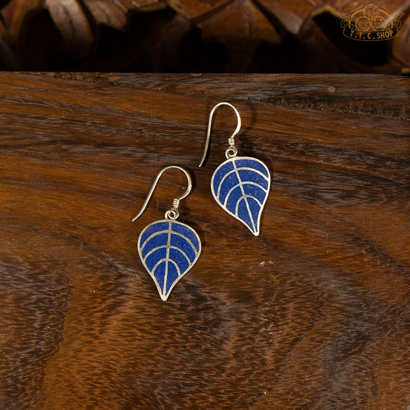 Linden Leaf Lapis Lazuli Inlay 925 Silver Earrings