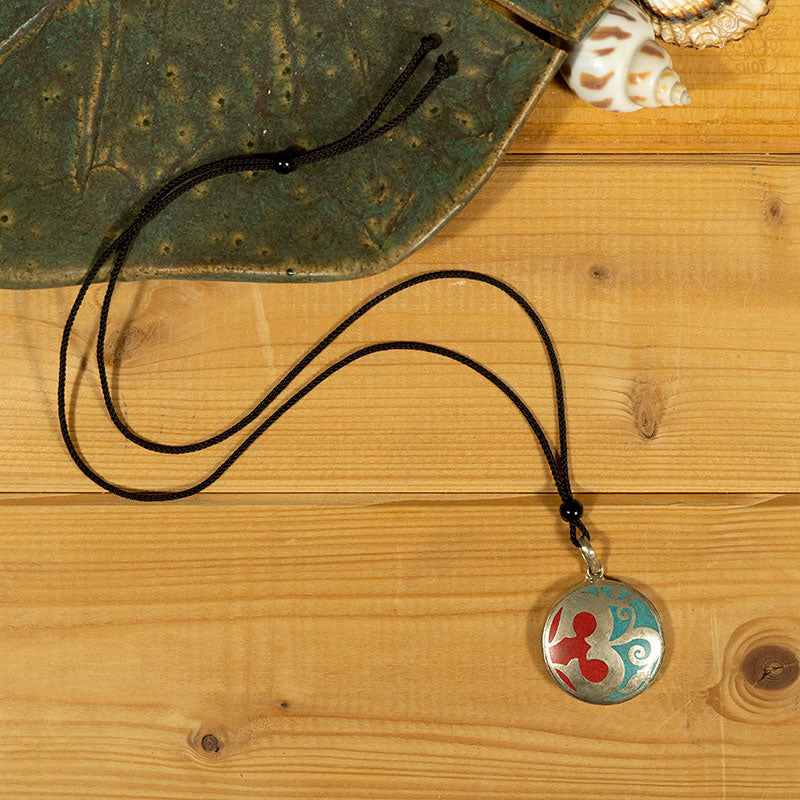 Tibetan Style OM Symbol Inlay Pendant Necklace