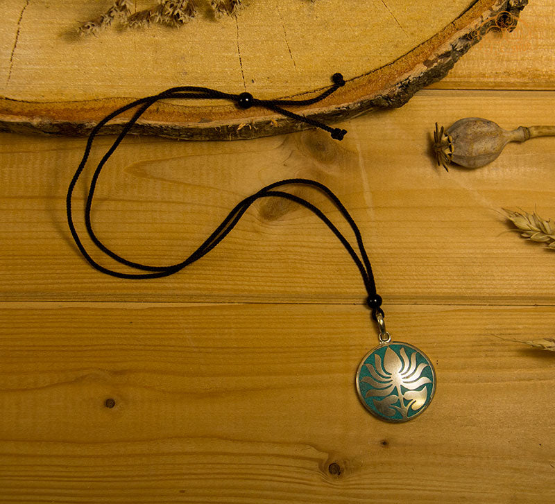 Lotus Blossom Tibetan Style Inlay Pendant Necklace