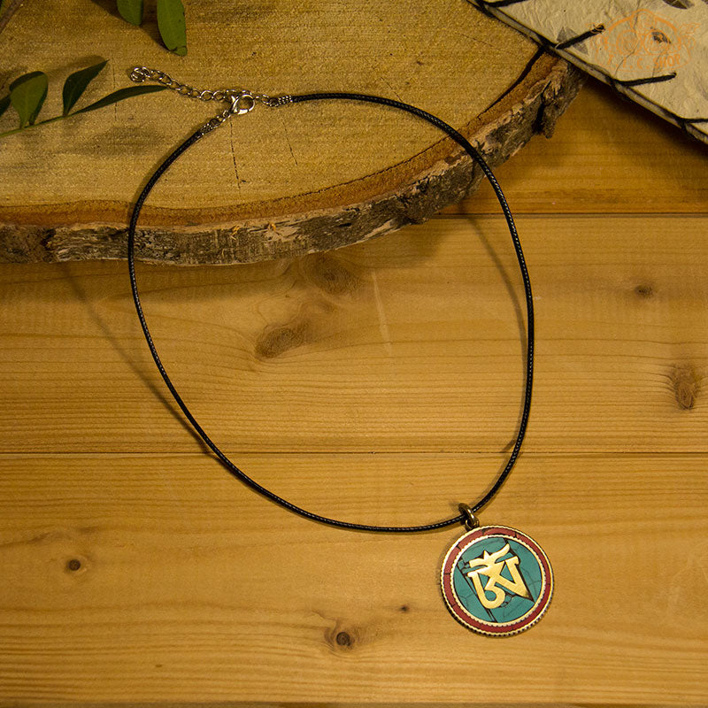 Om Symbol Tibetan Style Inlay Pendant Necklace